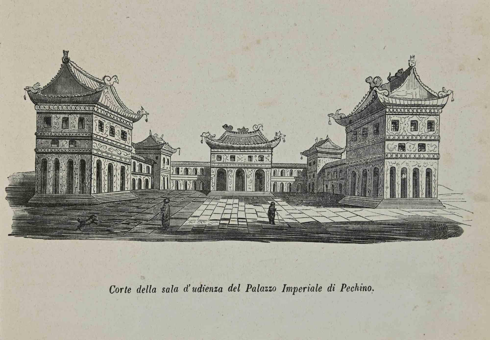 Various Authors Figurative Print - Court of the Audience Hall of the Imperial Palace in Beijing - Lithograph - 1862