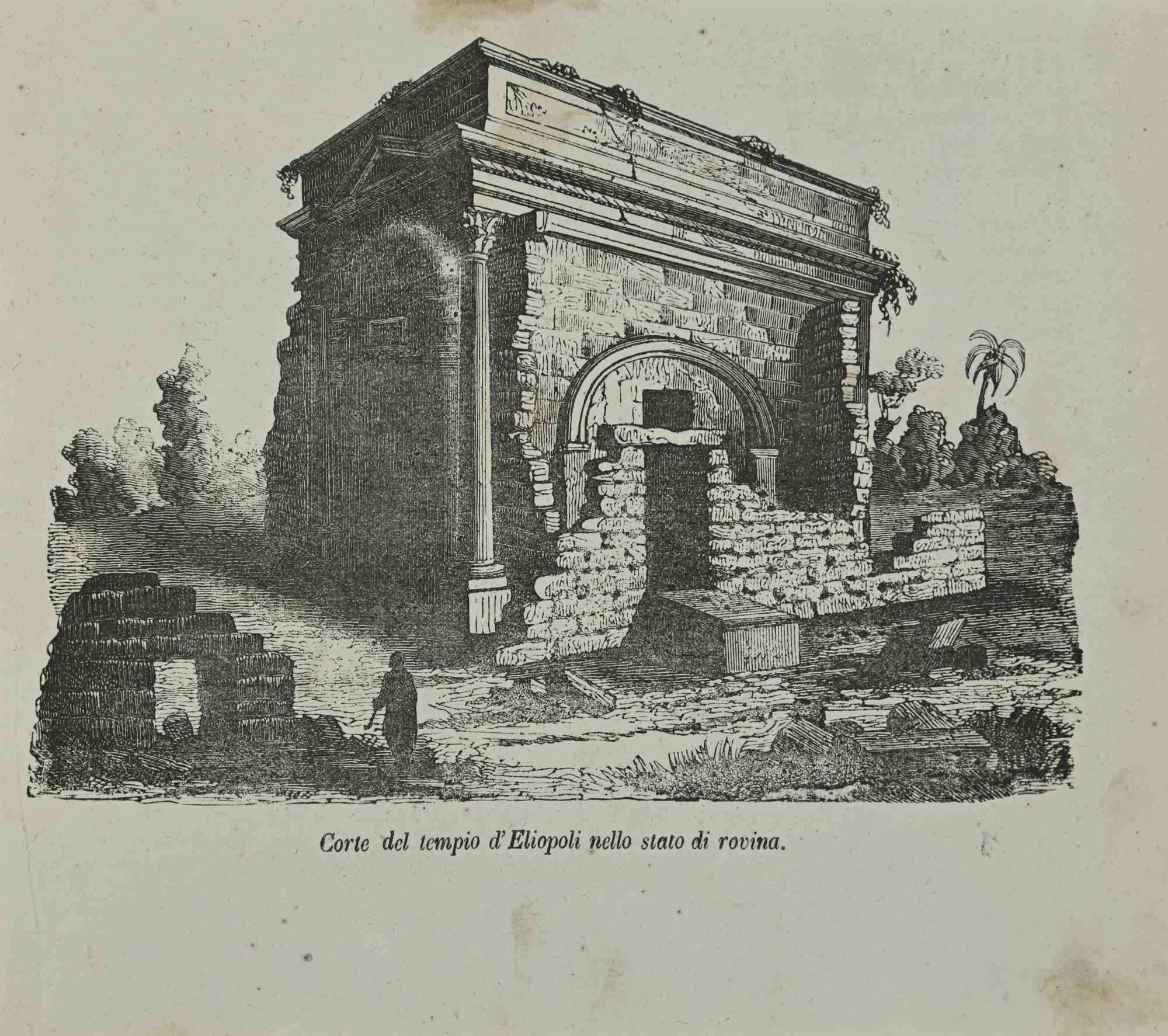 Various Authors Figurative Print – Court of the Temple of Heliopolis in a State of Ruin – Lithographie – 1862
