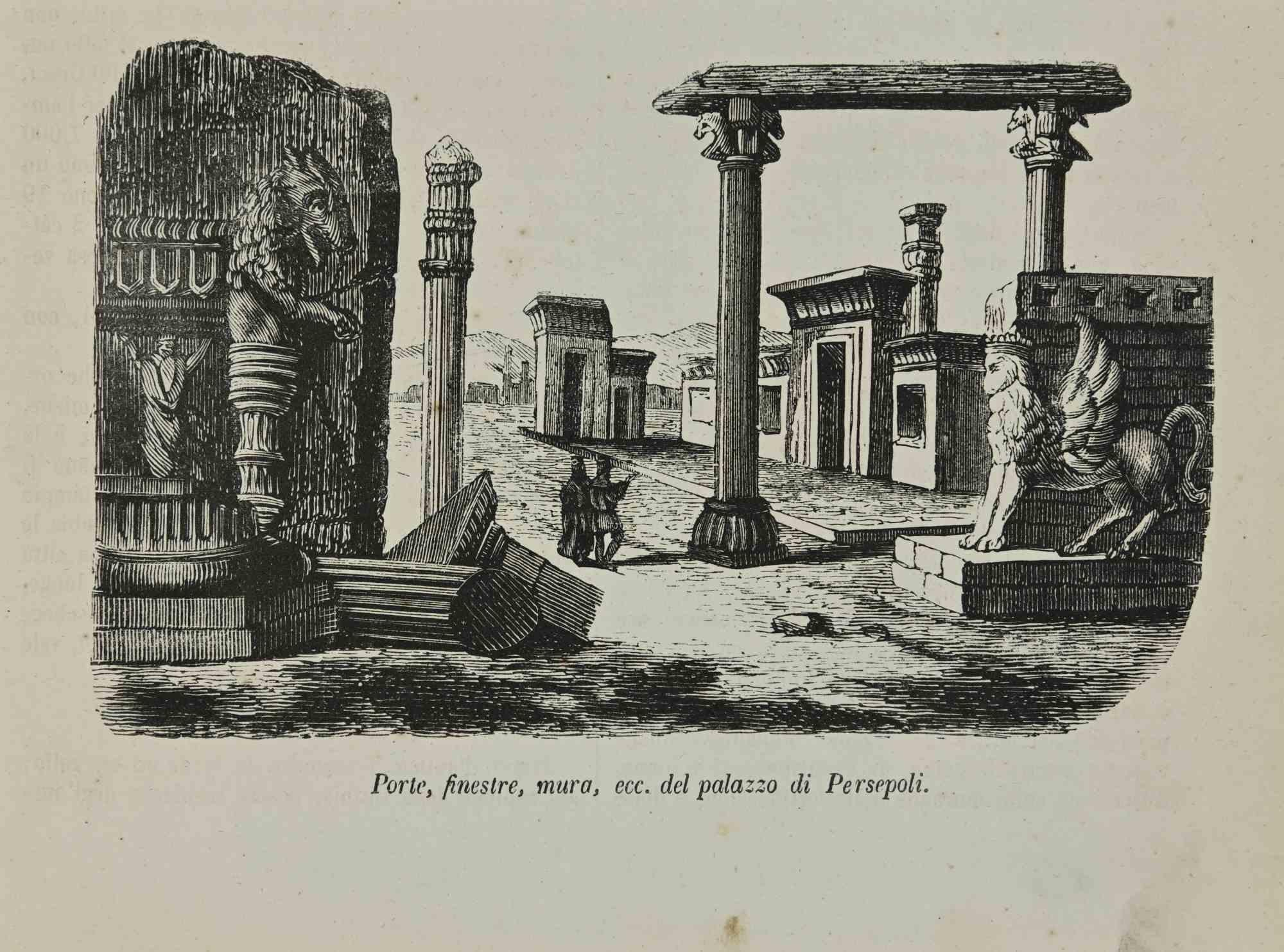 Various Authors Figurative Print - Doors Windows Walls  of Persepolis - Lithograph - 1862