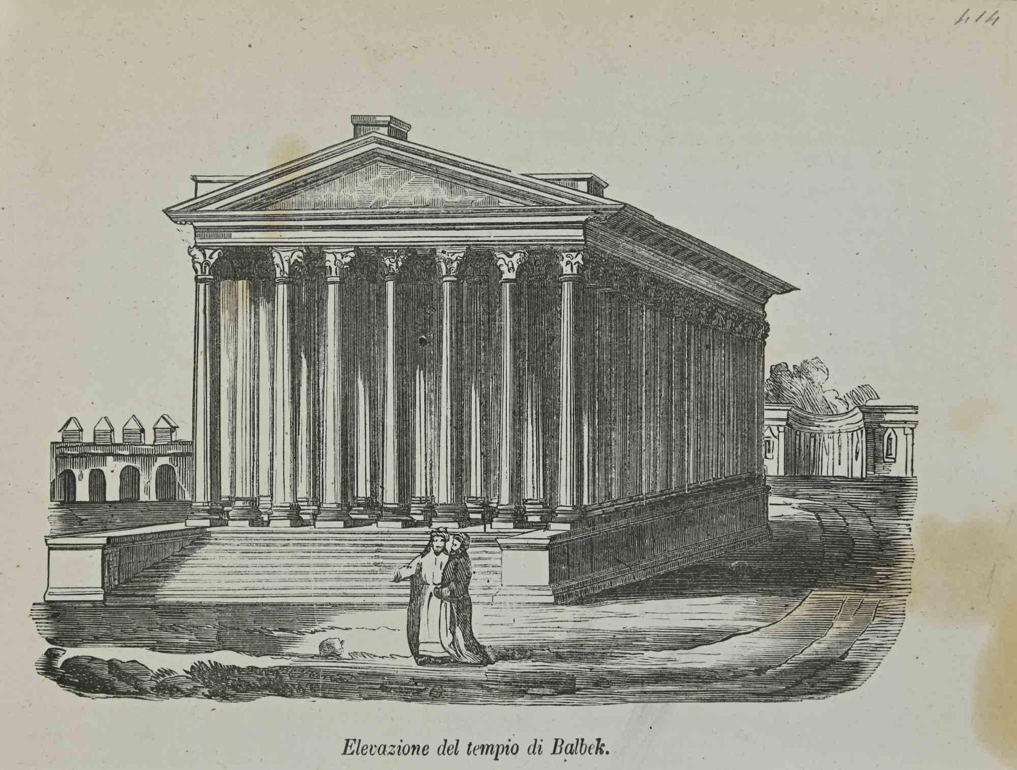 Various Authors Figurative Print – Elevation of the Temple of Balbek – Lithographie – 1862