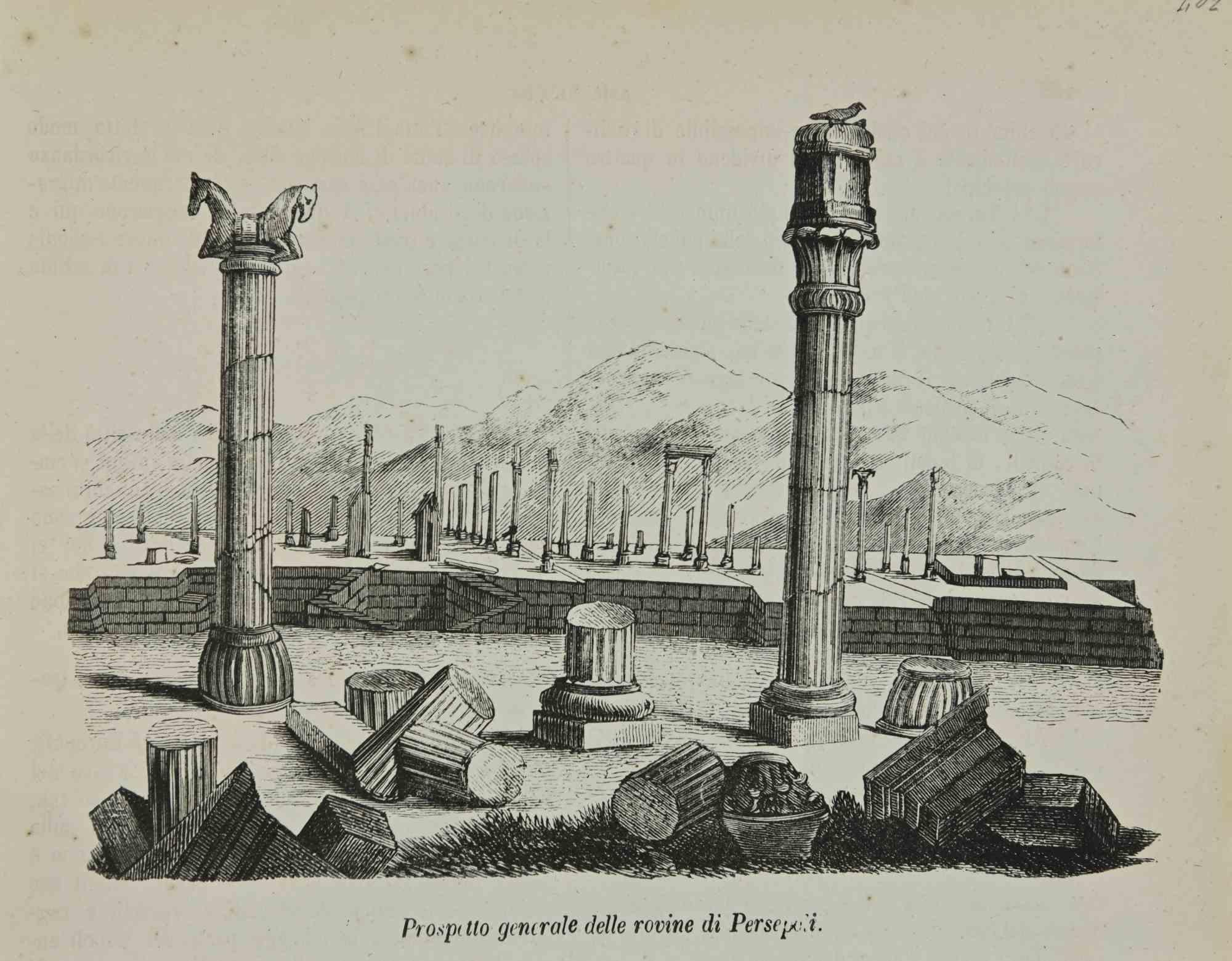 Various Authors Figurative Print - General Overview of Persepolis - Lithograph - 1862
