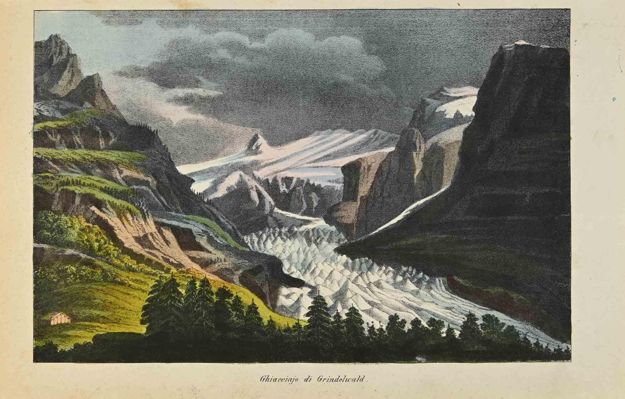 Various Authors Figurative Print - Grindelwald Glacier - Lithograph - 1862