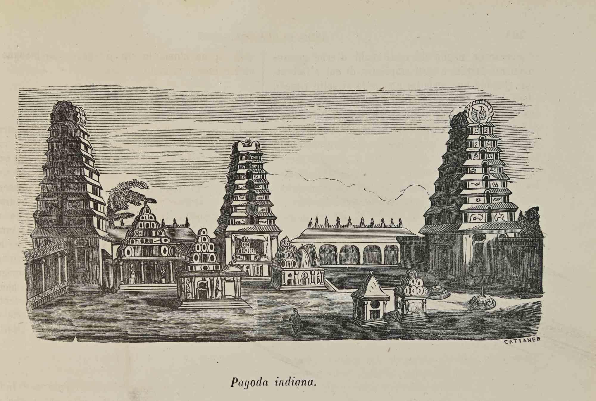 Various Authors Figurative Print - Indian Pagoda - Lithograph - 1862