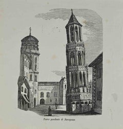 Leaning Tower of Zaragoza - Lithograph - 1862