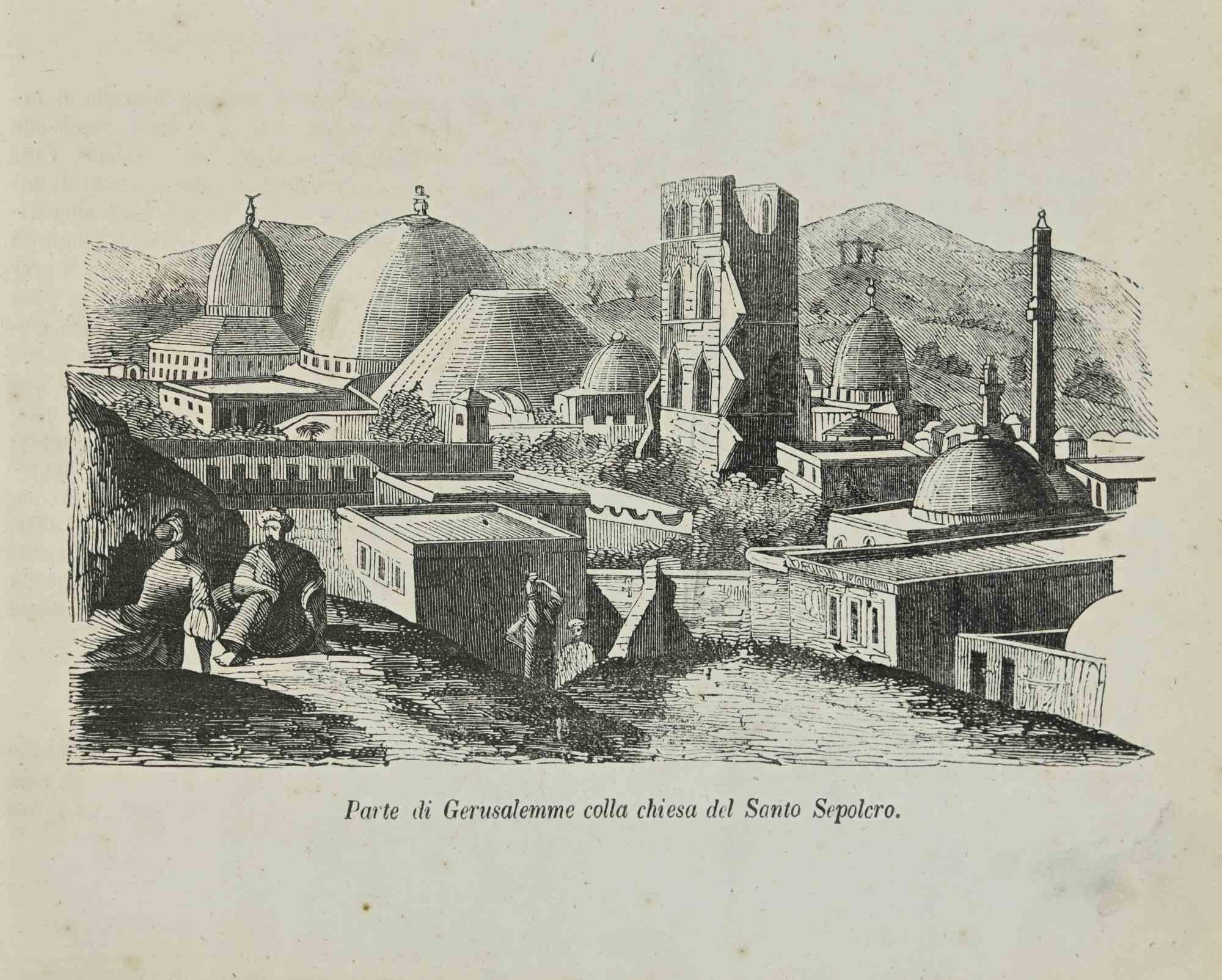 Various Authors Figurative Print - Part of Jerusalem Colla Church of the Holy Sepulchre - Lithograph - 1862