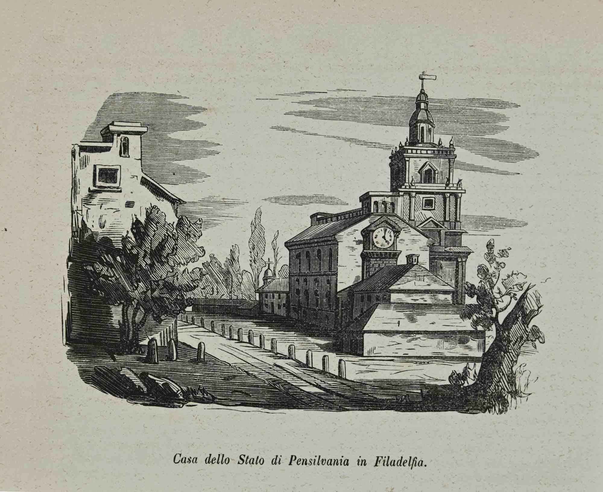 Pennsylvania State House in Philadelphia - Lithograph - 1862