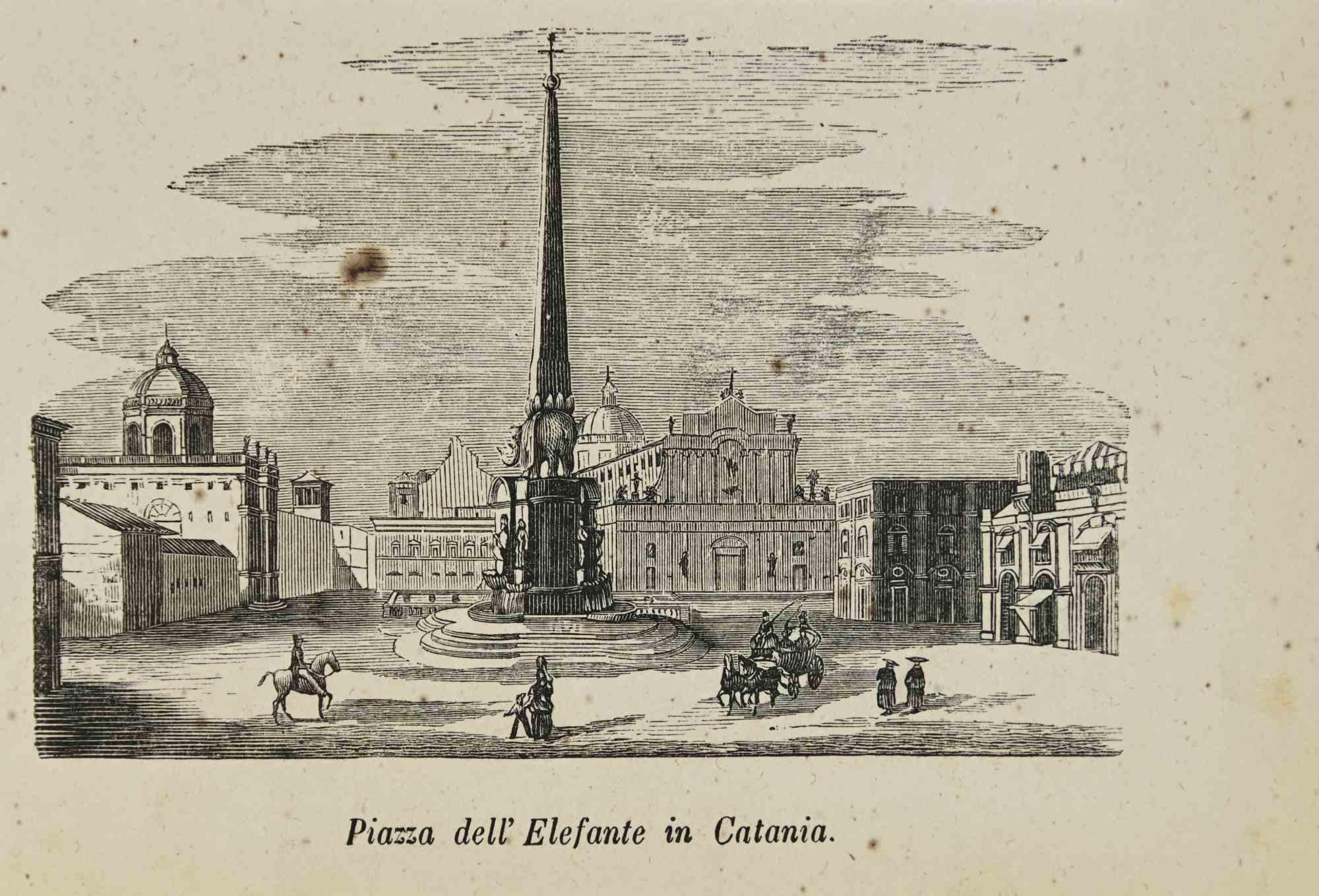 Various Authors Figurative Print – Piazza dell'Elefante in Catania – Lithographie – 1862