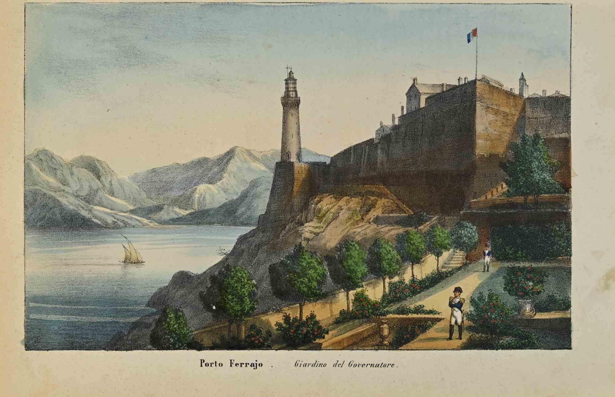 Various Authors Figurative Print - Porto Ferrajo - Lithograph - 1862