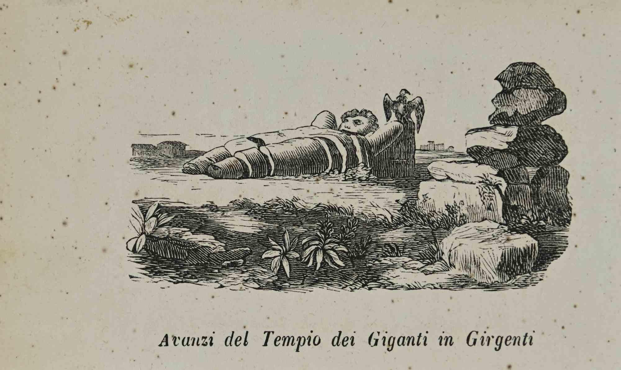Various Authors Figurative Print - Remains of the Temple of the Giants in Girgenti - Lithograph - 1862