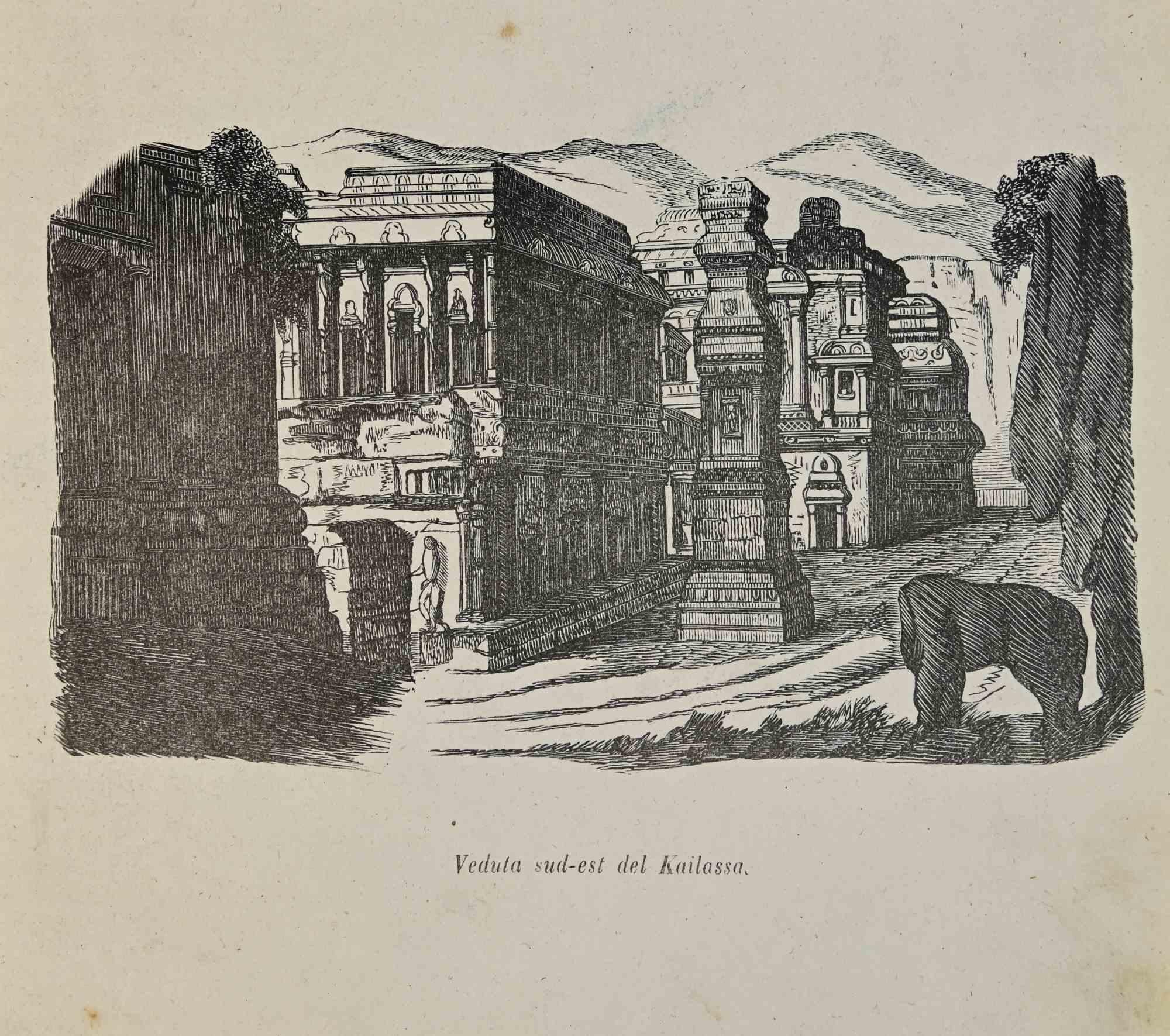 Figurative Print Various Authors - Vue du Sud-Est de Kailasso - Lithographie - 1862