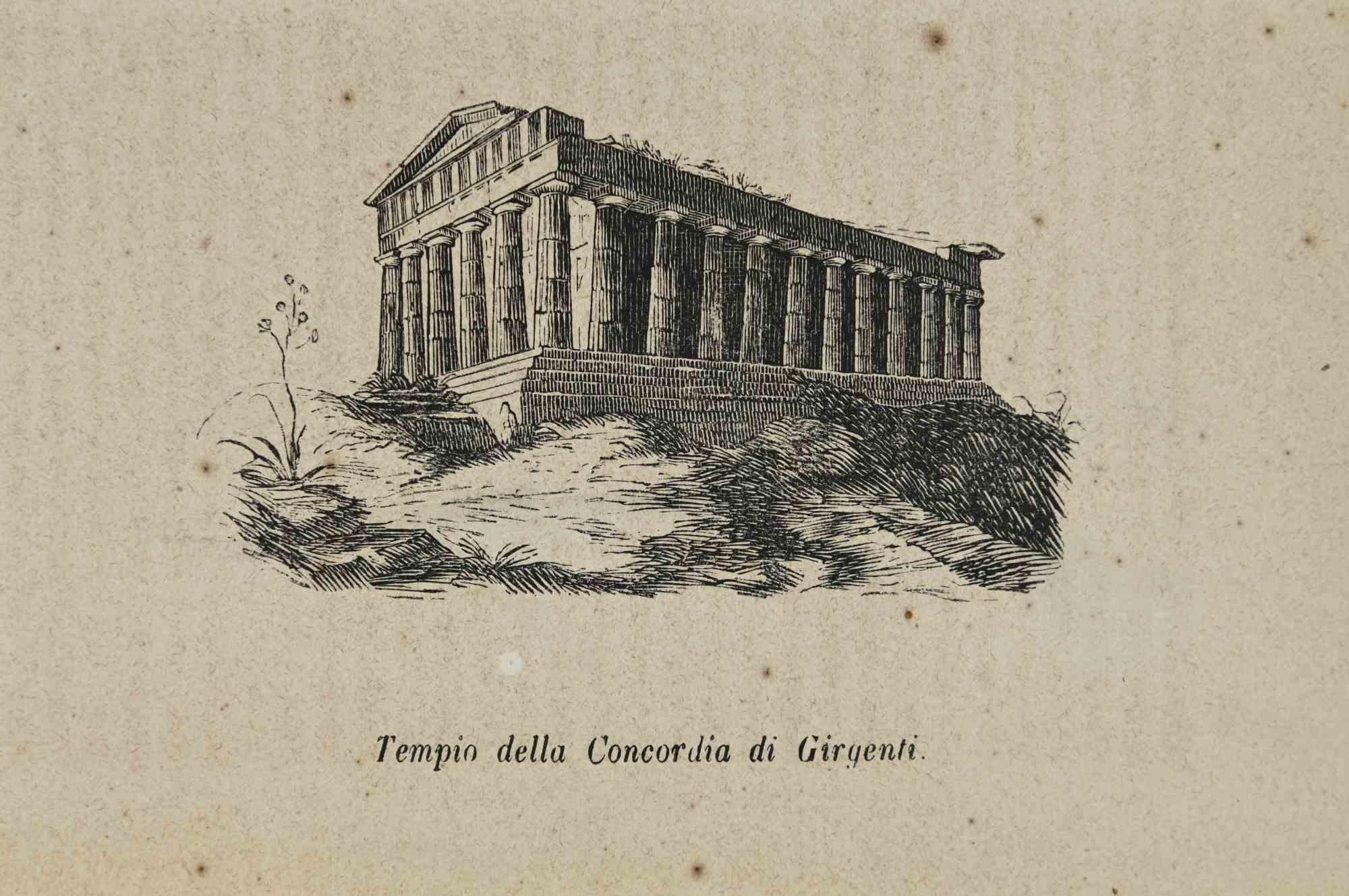 Various Authors Figurative Print - Temple of Concordia in Agrigento - Lithograph - 1862