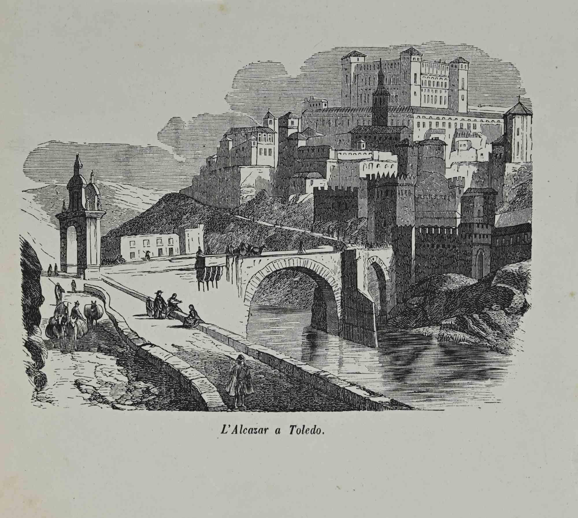 Figurative Print di Various Authors - L'Alcazar di Toledo - Litografia - 1862