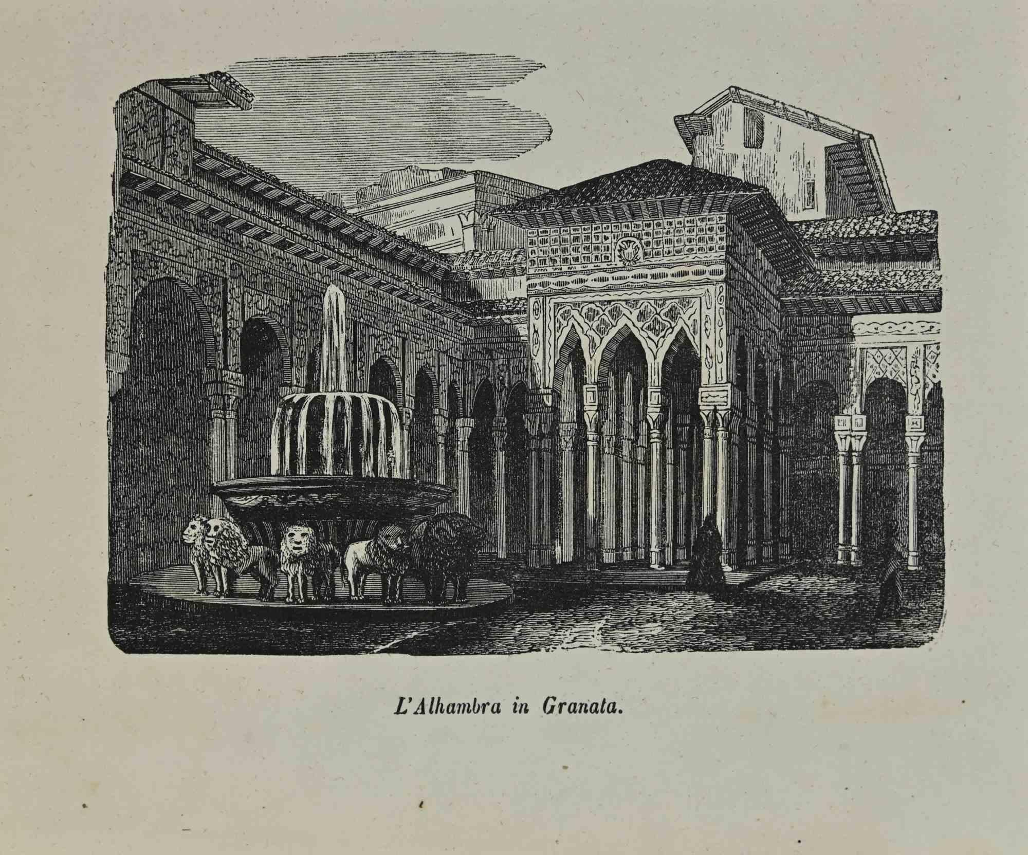 Various Authors Landscape Print - The Alhambra in Granada - Lithograph - 1862