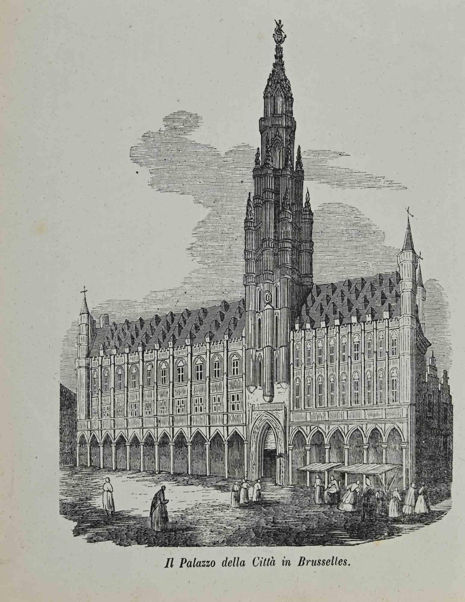 Various Authors Figurative Print - The City Palace in Brussels - Lithograph - 1862