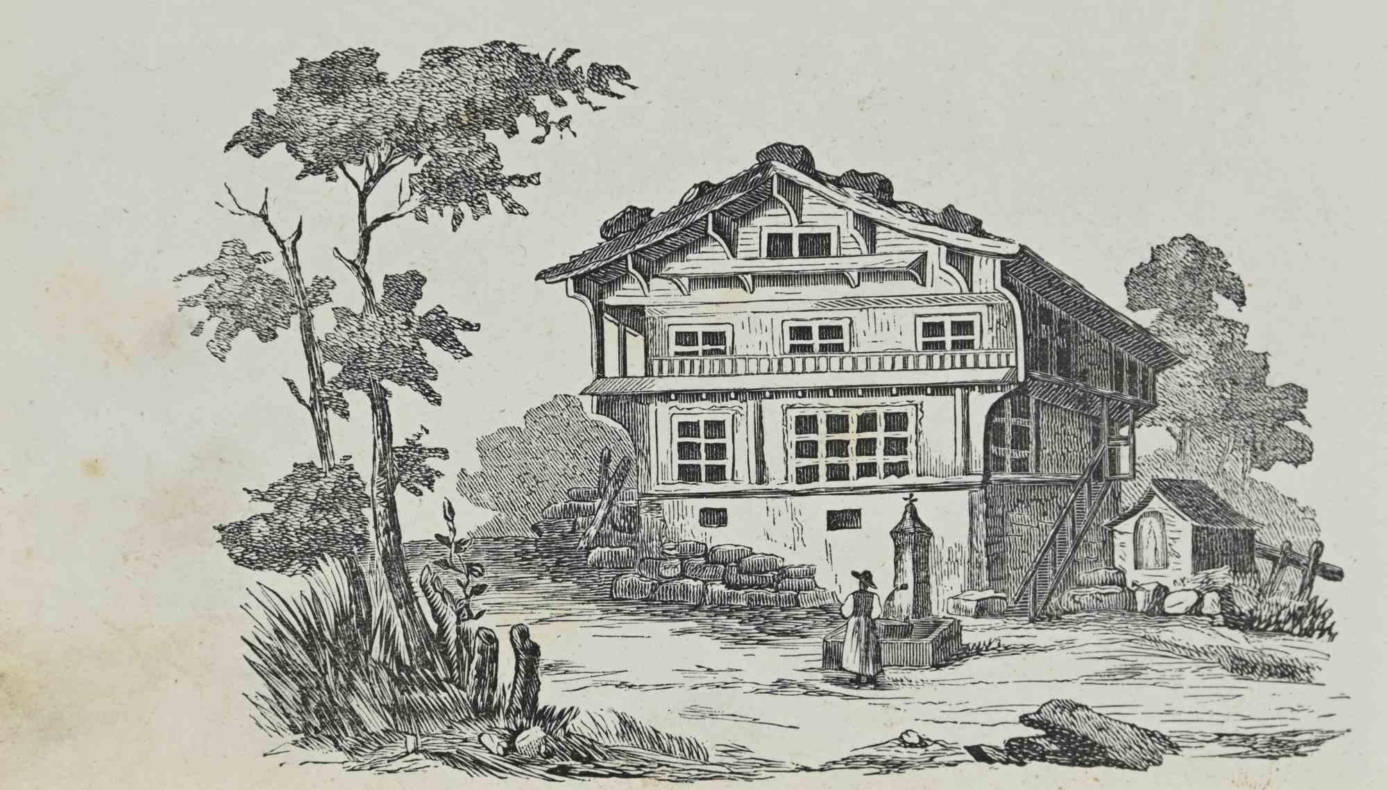 Various Authors Figurative Print - The House In the Countryside - Lithograph - 1862