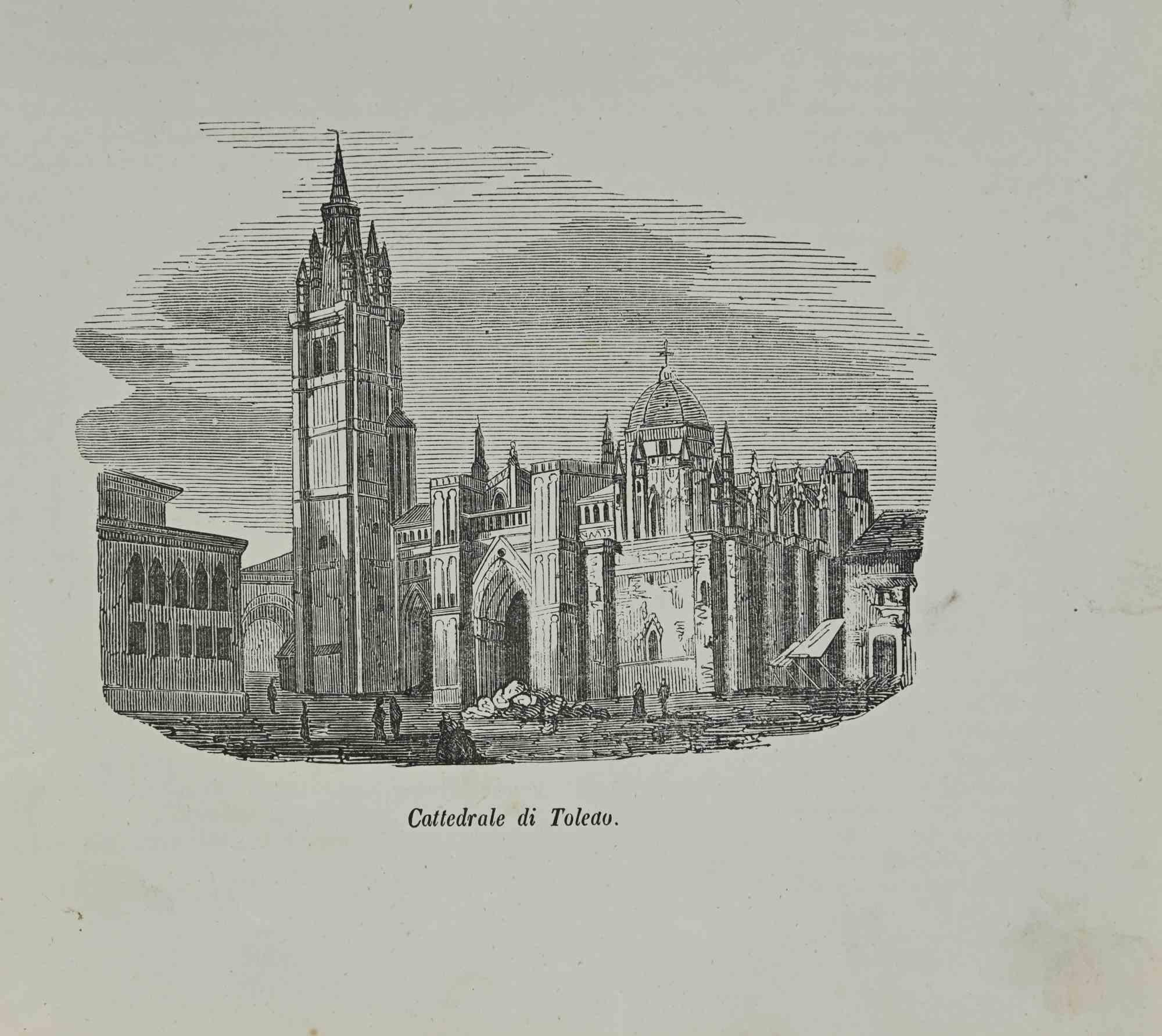 Various Authors Figurative Print - Toledo Cathedral - Lithograph - 1862