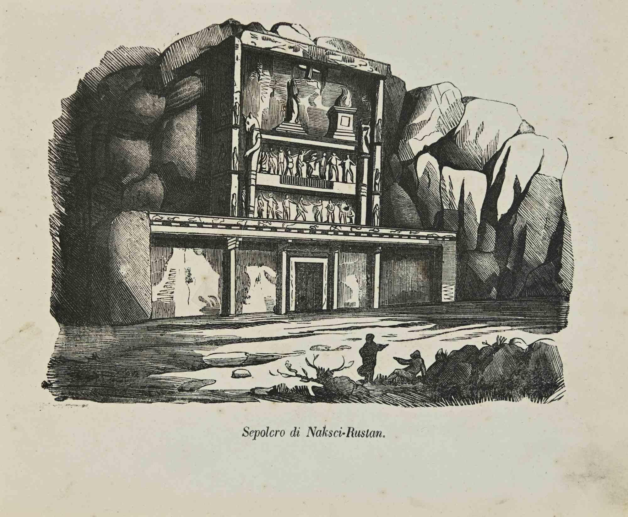 Tombe de Naksci-Rustam - Lithographie - 1862