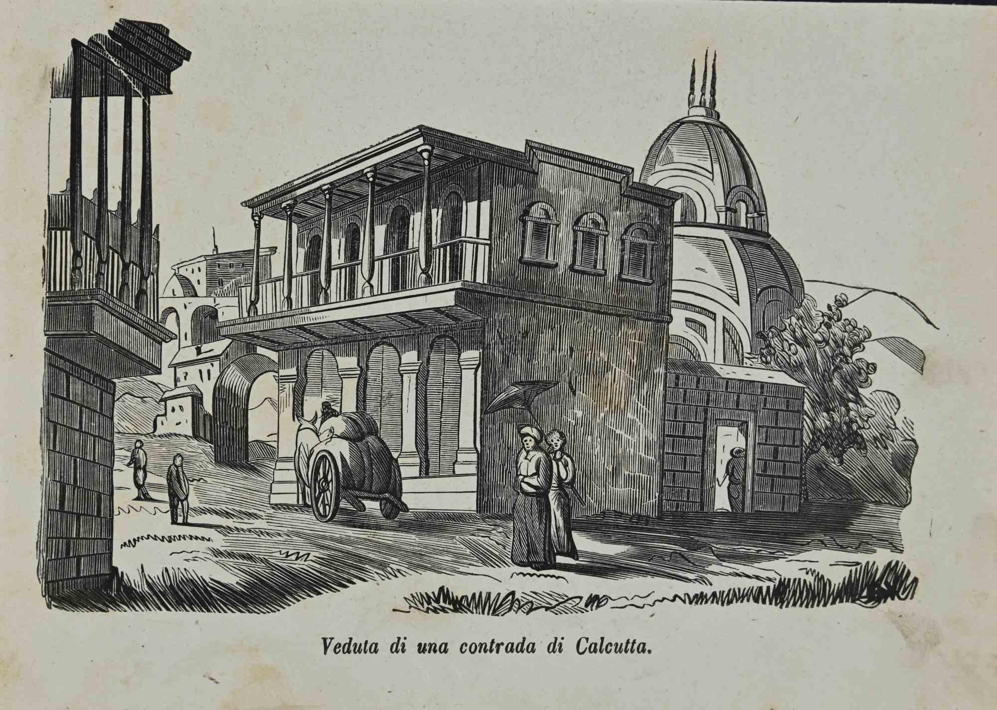 Various Authors Figurative Print - View of a District of Calcutta - Lithograph - 1862