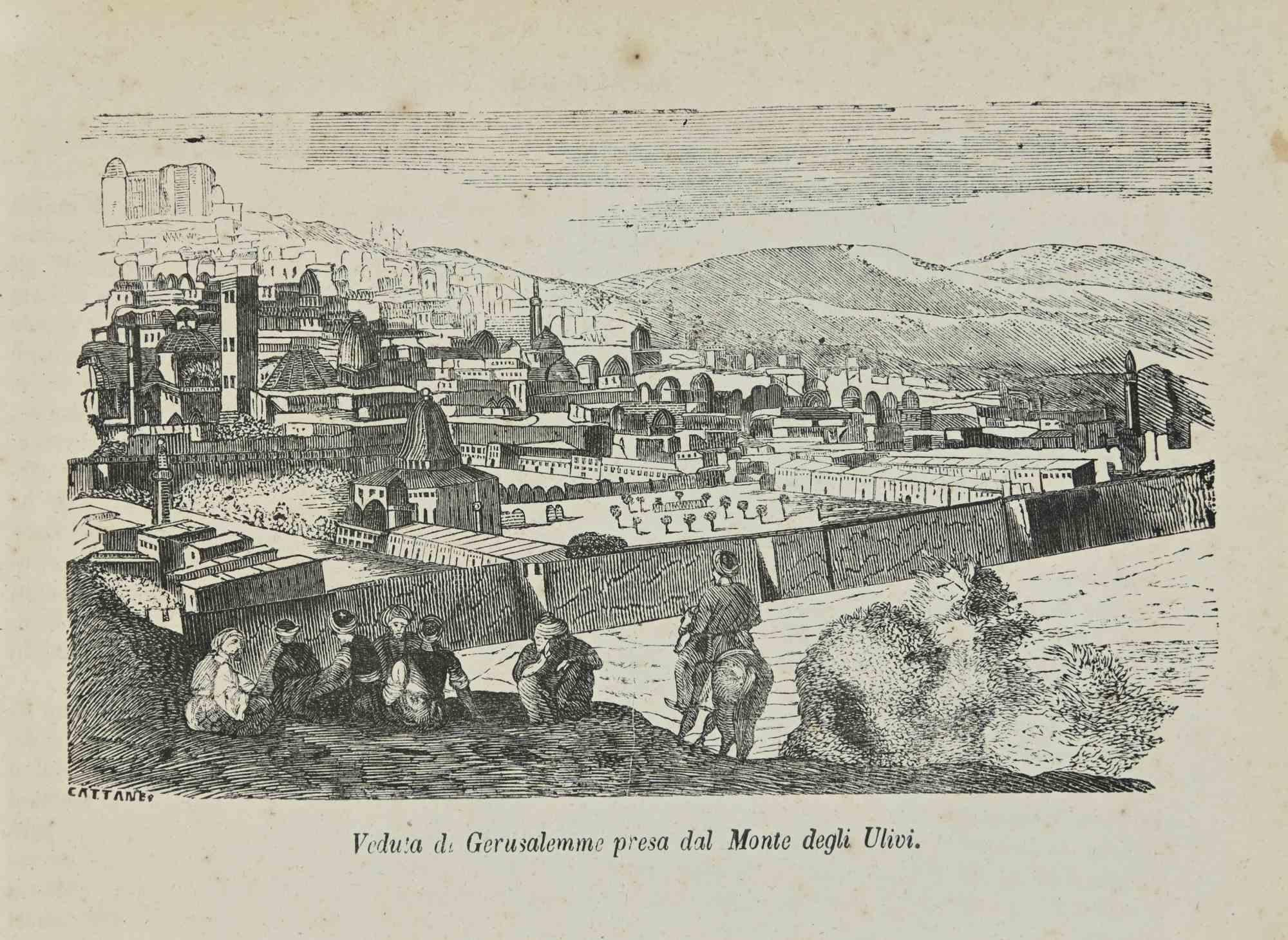 Various Authors Figurative Print - View of Jerusalem taken from the Mount of Olives - Lithograph - 1862