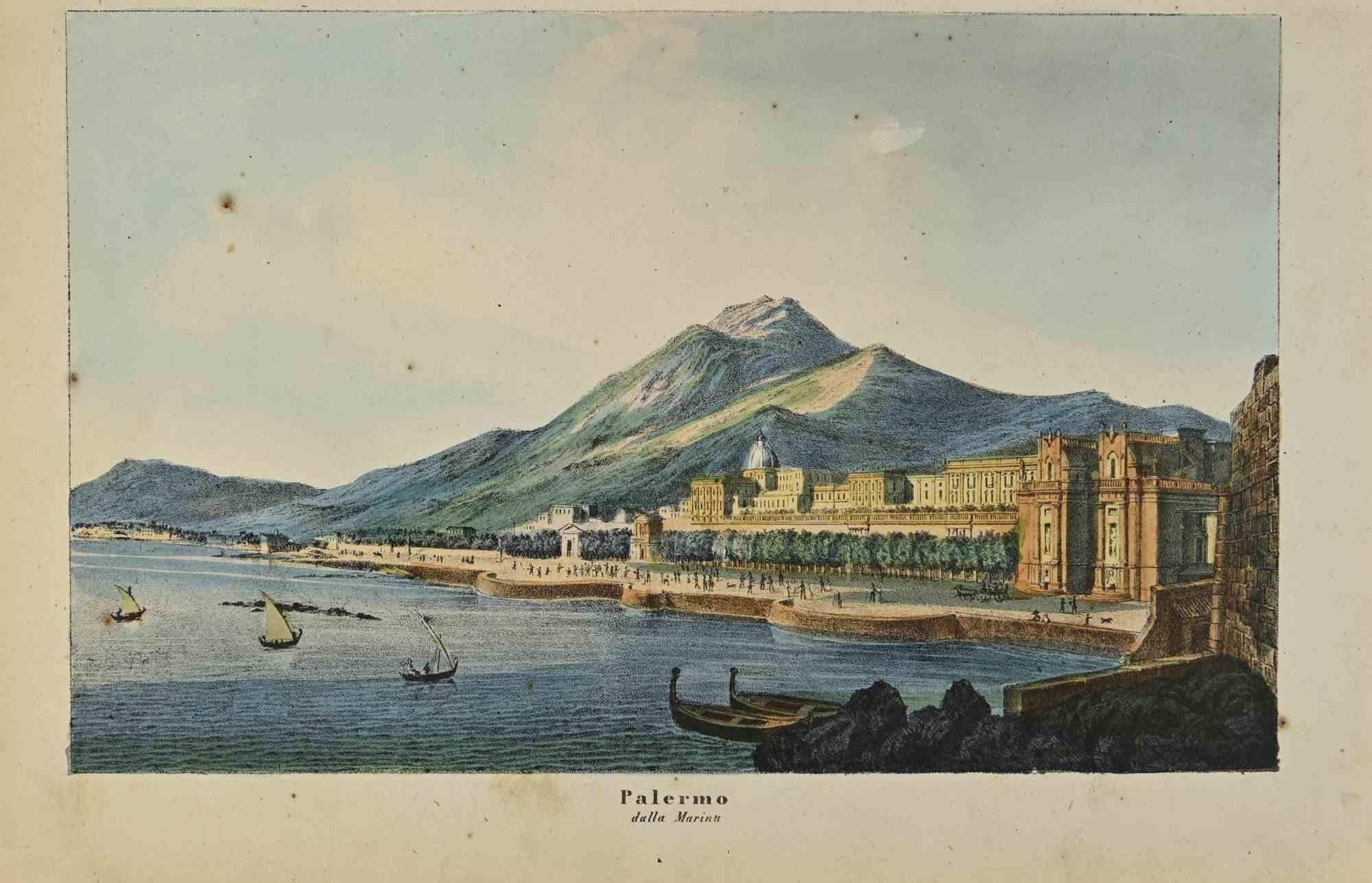 Various Authors Figurative Print - View of Palermo - Lithograph - 1862