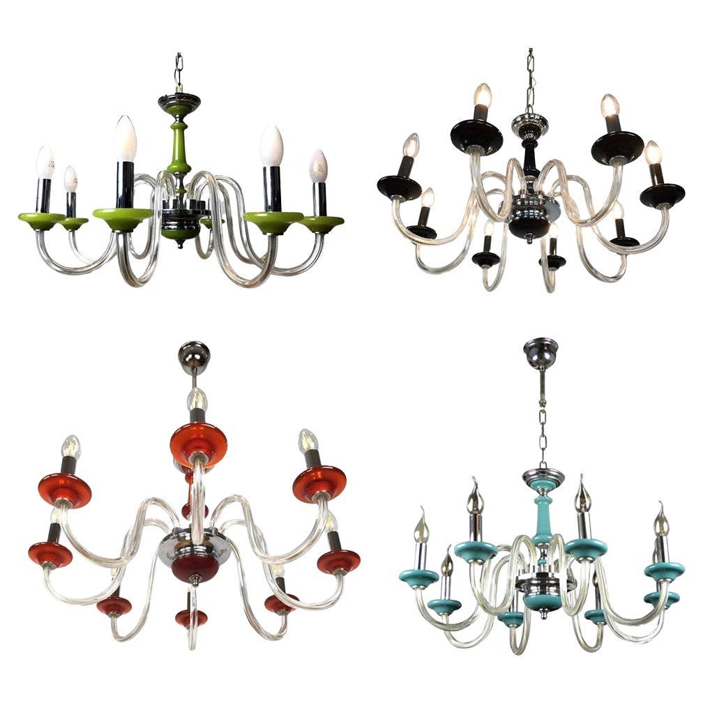  Various Colors Murano Glass Chandeliers, Black, Orange, Blue and Green For Sale