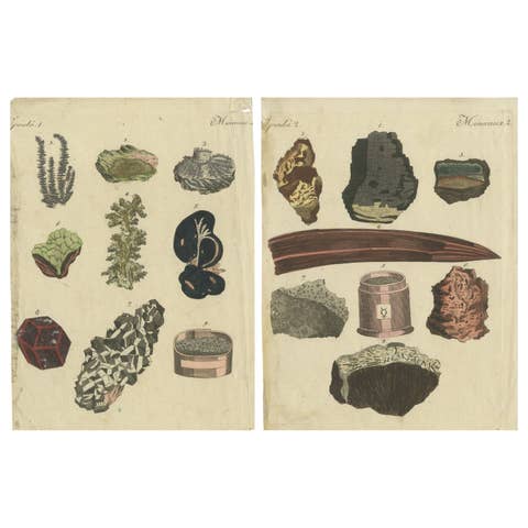 Various Minerals on Two Sheets Engravings Including Gold, Silver and Mercury