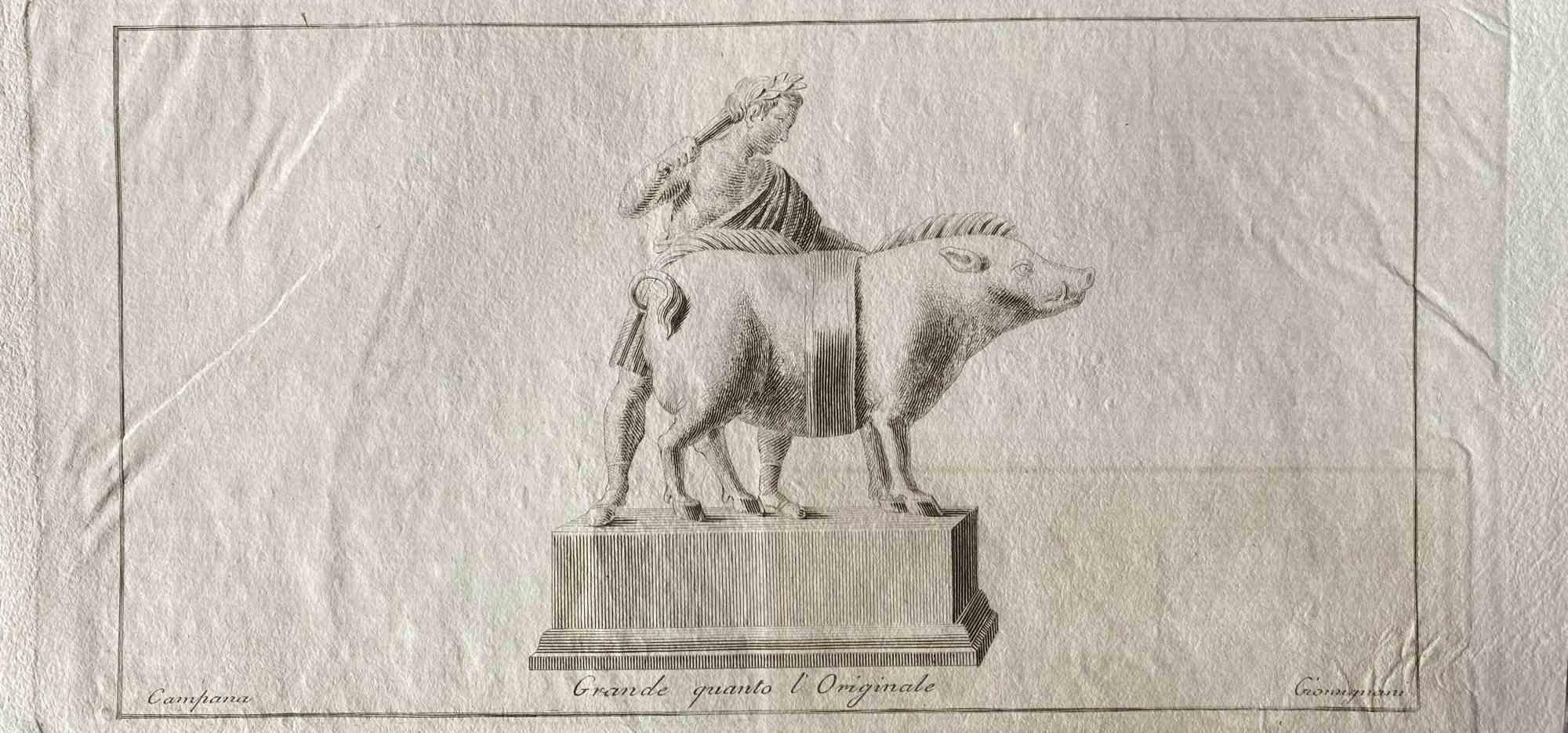 Animal Figures Animal Figures from Ancient Rome, From the Series "Antiquities of Herculaneum Exposed", original etching from the end of the 18th century, made by Various Old Masters.

In very good condition, except for some stains along the