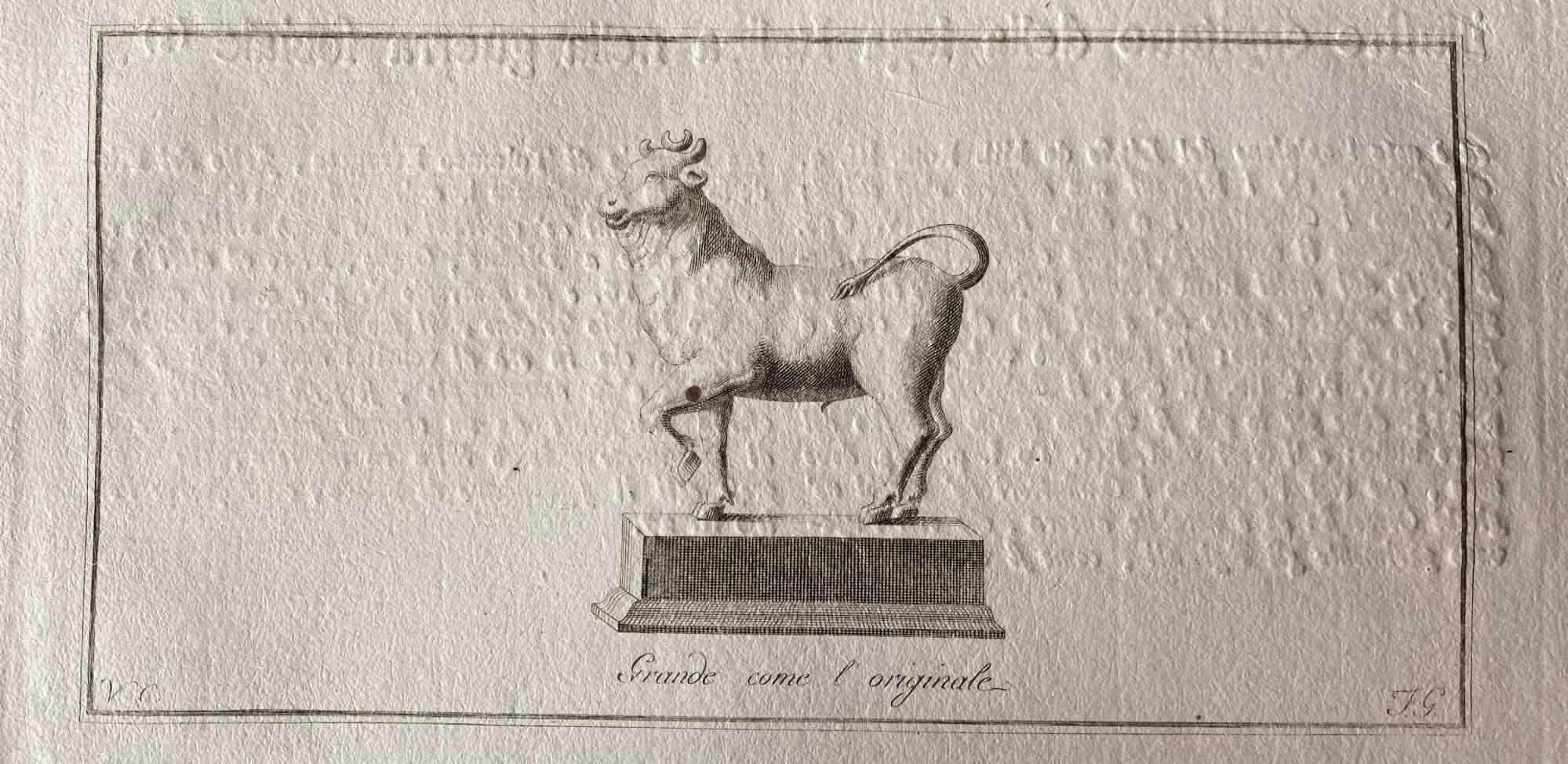 Animal Figures from Ancient Rome, from the Series "The Antiquities of Herculaneum Exposed", is anoriginal etching from the end of the 18th century, made by Various Old Masters.

In very good condition, except for some stains along the margins.

In