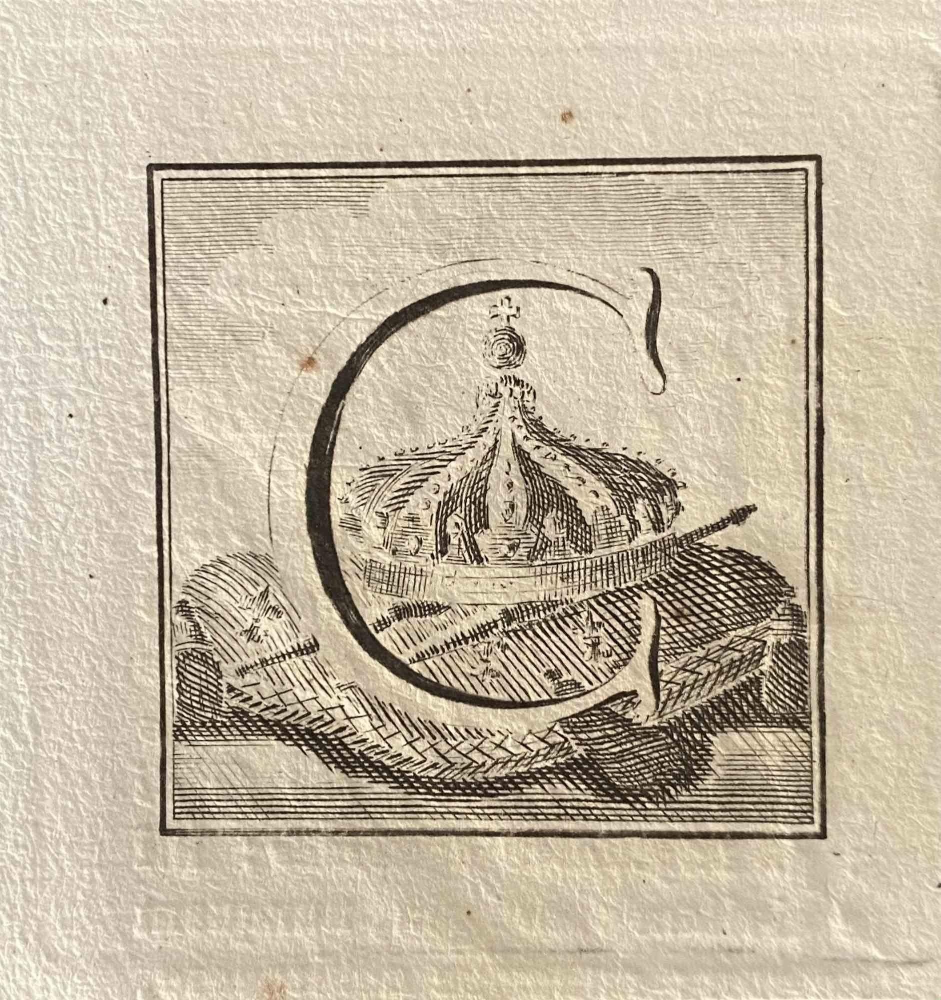 Capital Letter - l Etching by Various Old Masters - 1750s