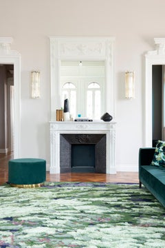 Various Pile Height Unusual Fluffy Green Hand Knotted Rug, Mysterious Moss