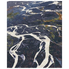 Various Pile Height Unusual Hand Knotted Rug Nature Motifs, Aerial Earth