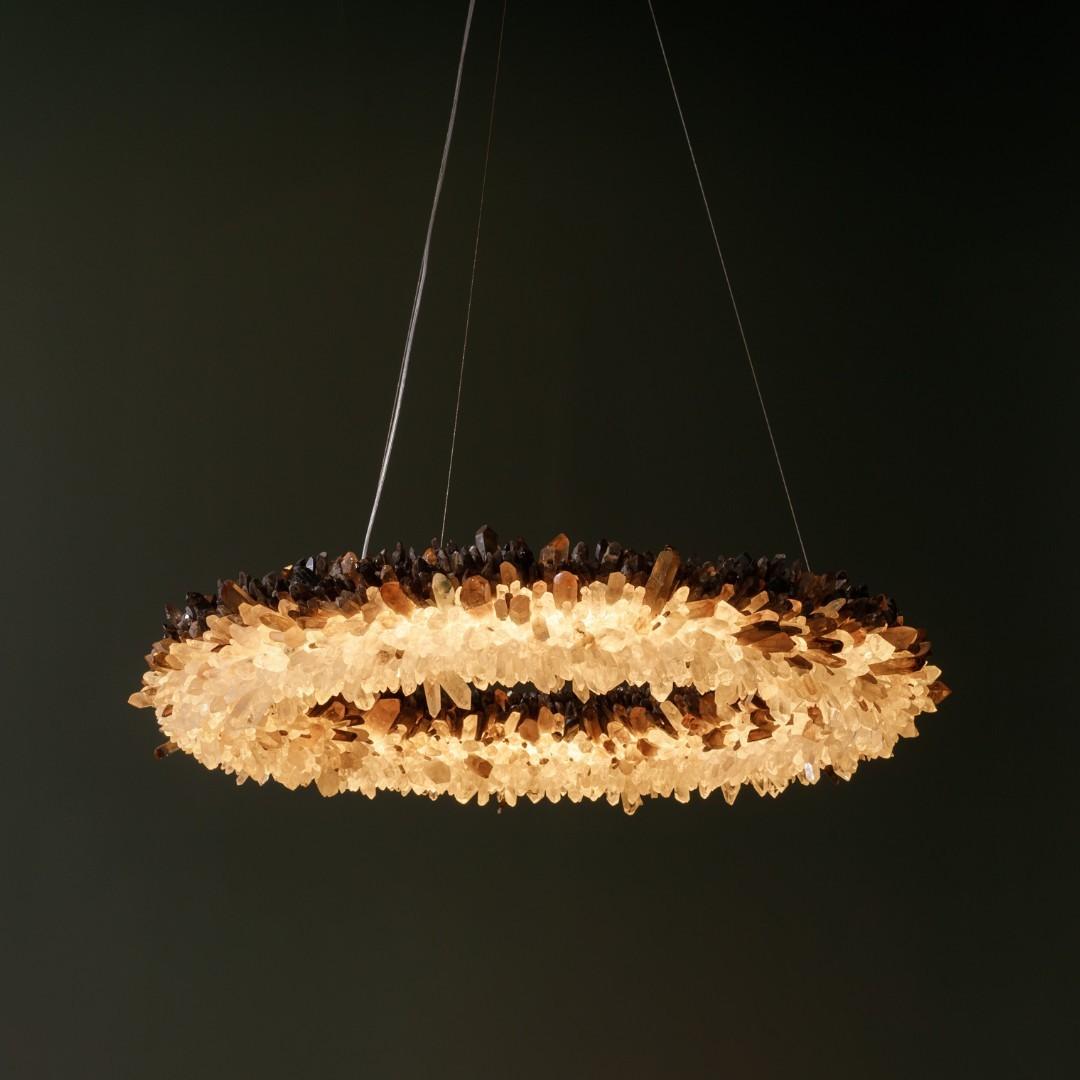 Contemporary Various Sized, Diamond Ring Gradient Quartz Pendant Light by Christopher Boots For Sale