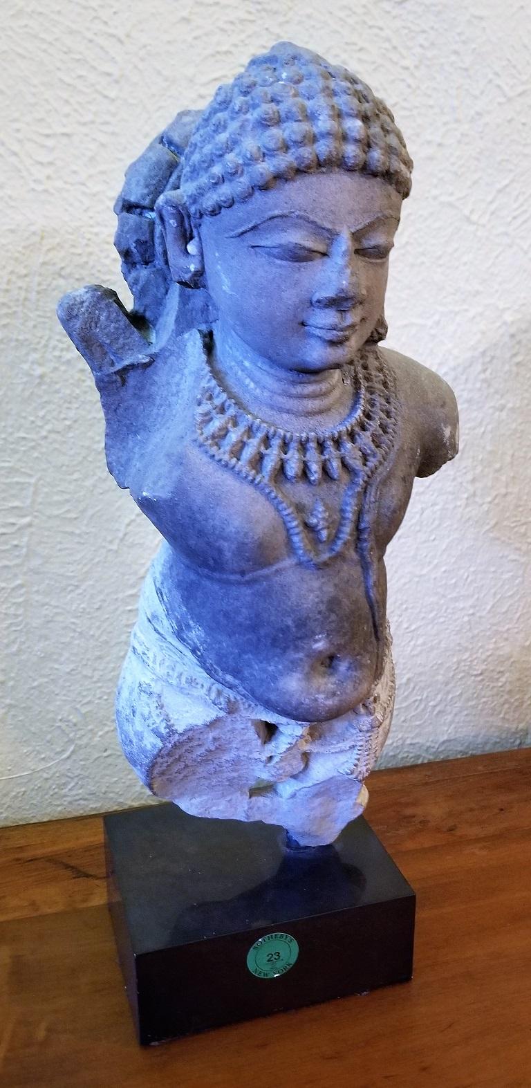 Hand-Carved 10/11C Pot-Bellied Vishnu Buff Sandstone Sculpture For Sale
