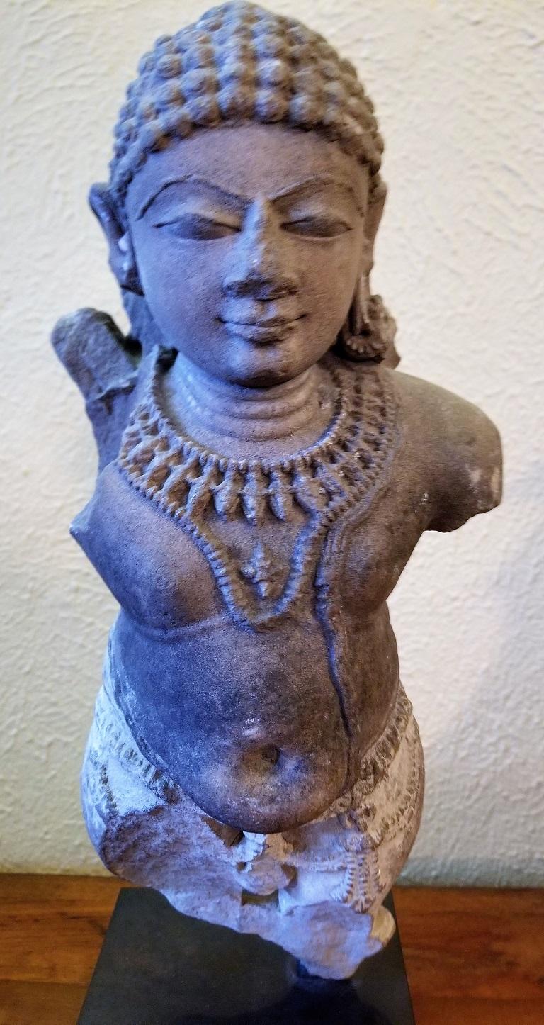 18th Century and Earlier 10/11C Pot-Bellied Vishnu Buff Sandstone Sculpture For Sale