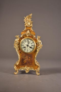 Varnish Martin Wooden Boulle Clock with Candlesticks