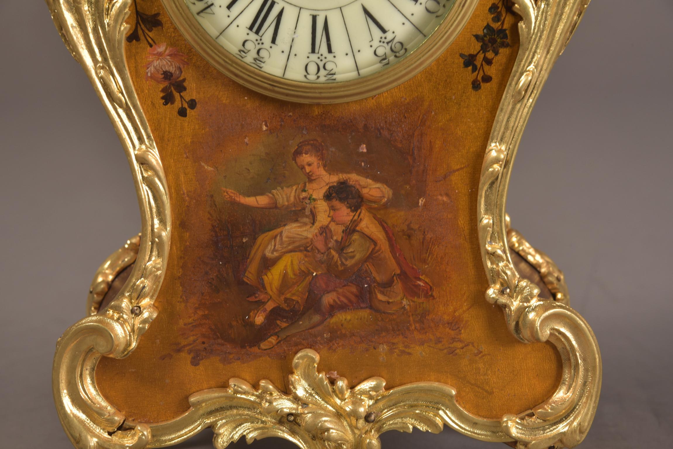 Louis XVI Varnish Martin wooden Boulle clock with candlesticks For Sale