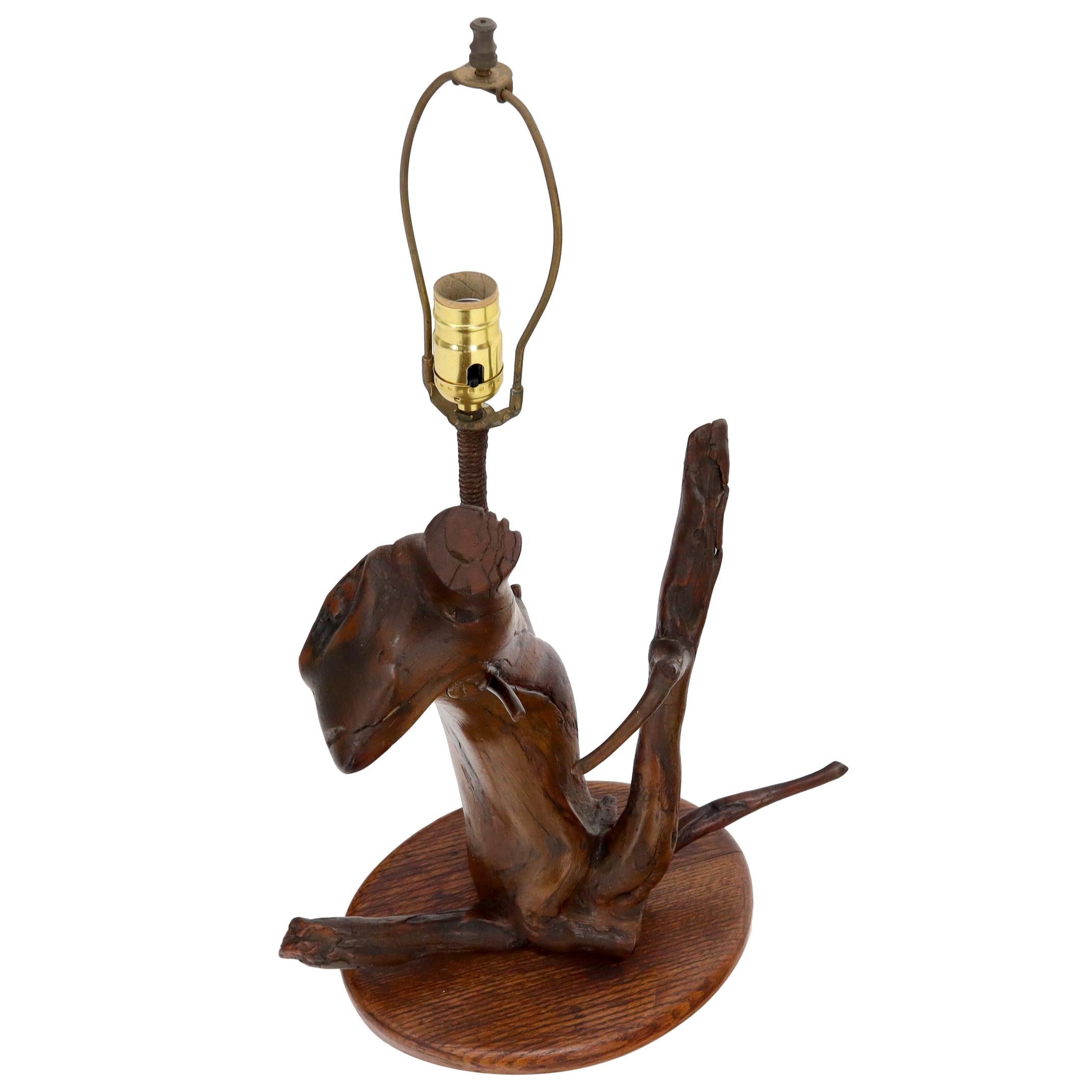 Varnished Arts & Crafts Driftwood Table Lamp For Sale
