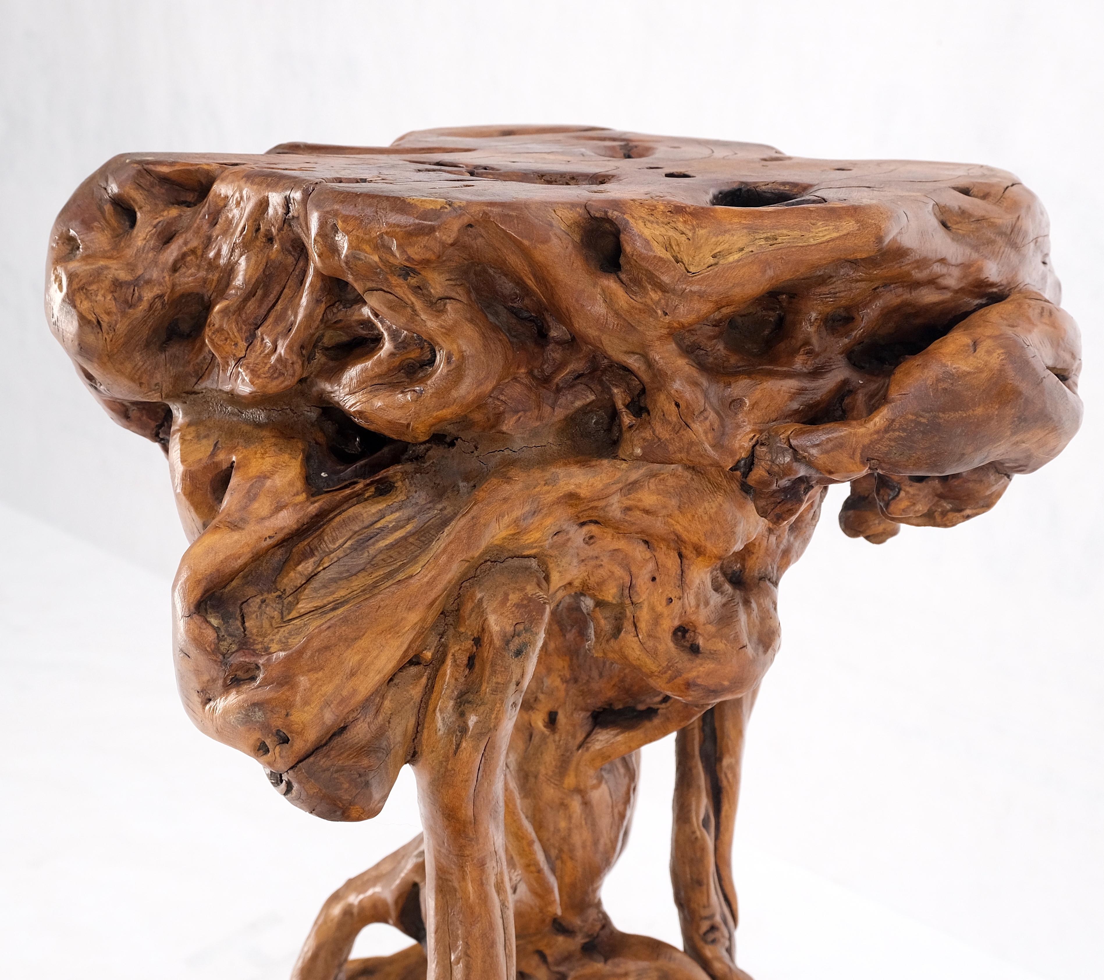 Varnished Driftwood Root Natural Organic Wood Pedestal Side End Table Stand Nice In Good Condition For Sale In Rockaway, NJ