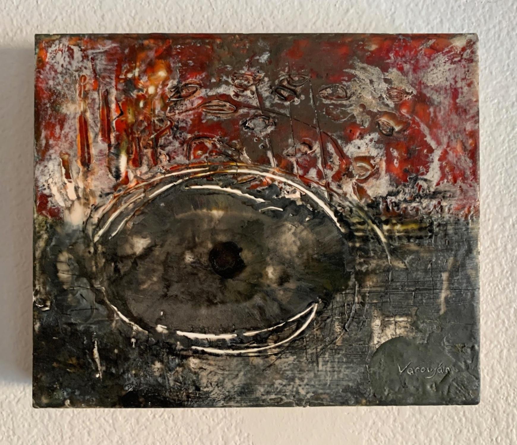 Ancient Ritual Abstract Contemporary art Original Painting, Ready to Hang - Gray Abstract Painting by Varoujan Hovakimyan