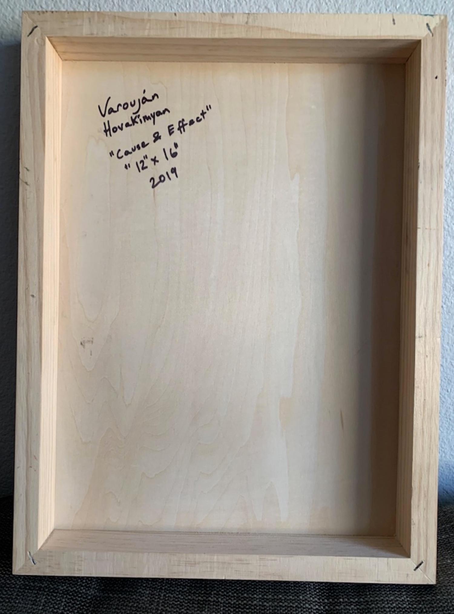 Ursache und Wirkung Abstrakt Zeitgenössische Kunst Originalgemälde, hängefertig (Braun), Abstract Painting, von Varoujan Hovakimyan