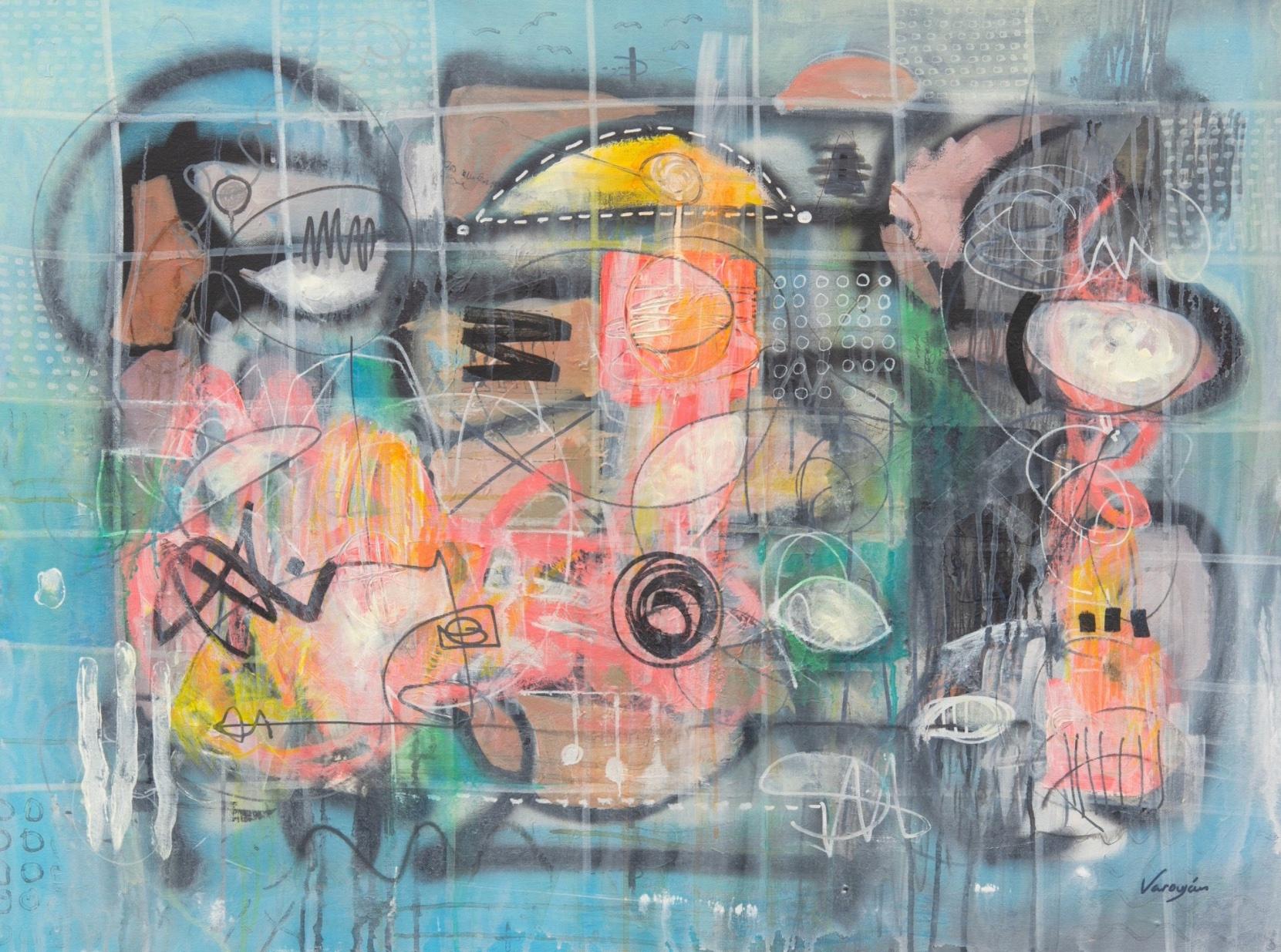 Grid Abstrakt Zeitgenössische Kunst Originalgemälde, hängefertig