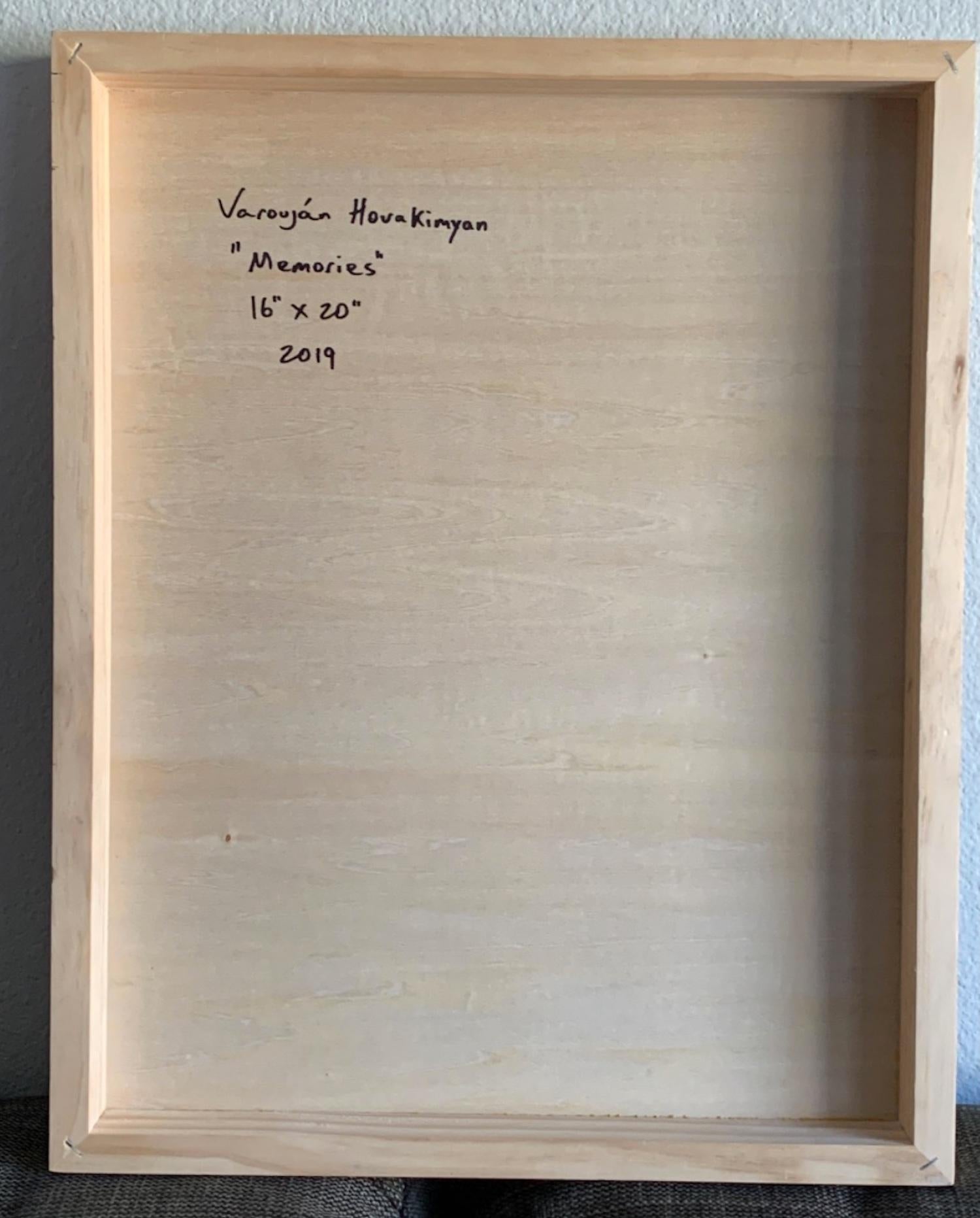 Memories, Abstrakt Zeitgenössische Kunst Originalgemälde, hängefertig (Grau), Abstract Painting, von Varoujan Hovakimyan