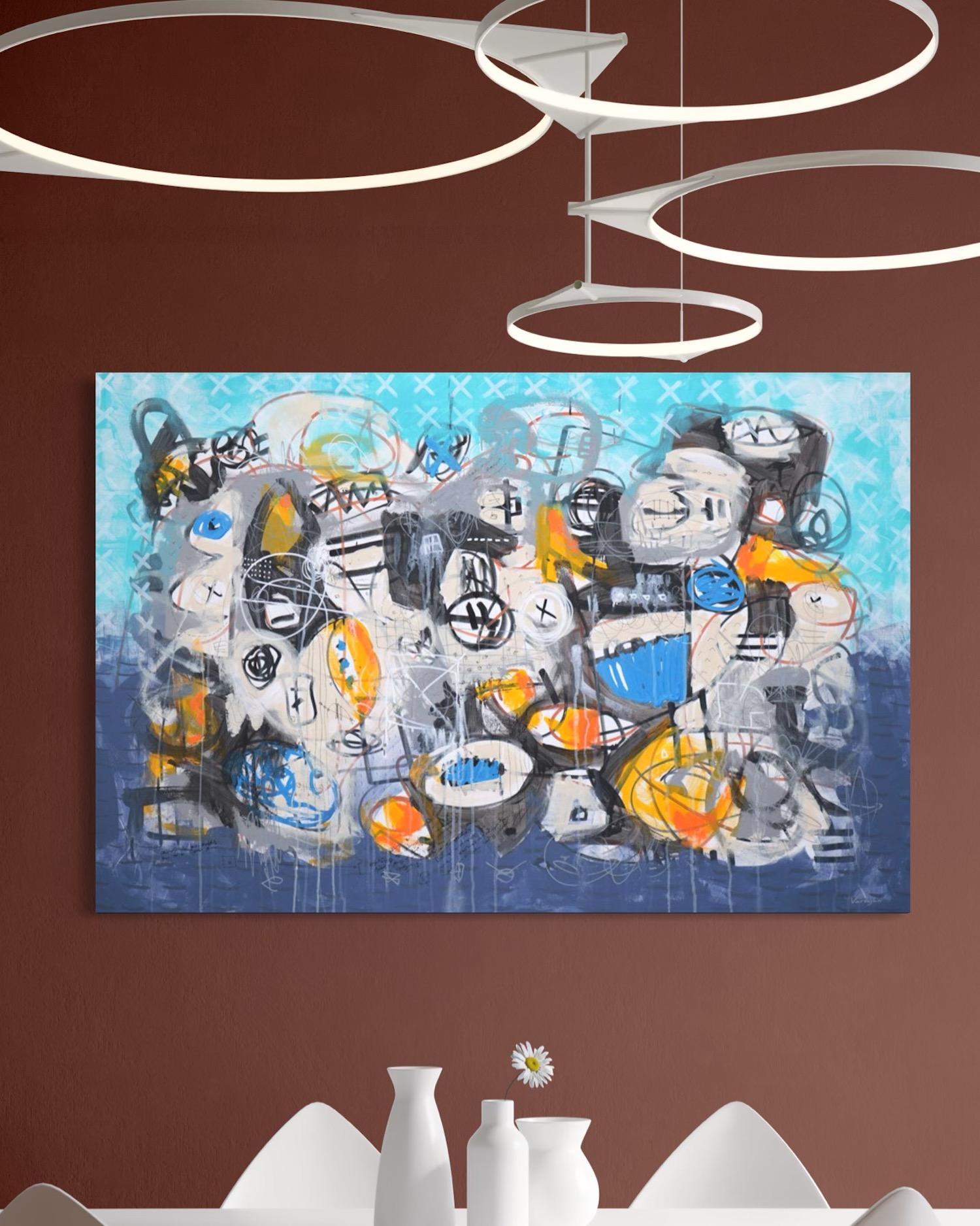 Possibilities No. 2 Abstract Contemporary art Original Painting, Ready to Hang - Gray Abstract Painting by Varoujan Hovakimyan