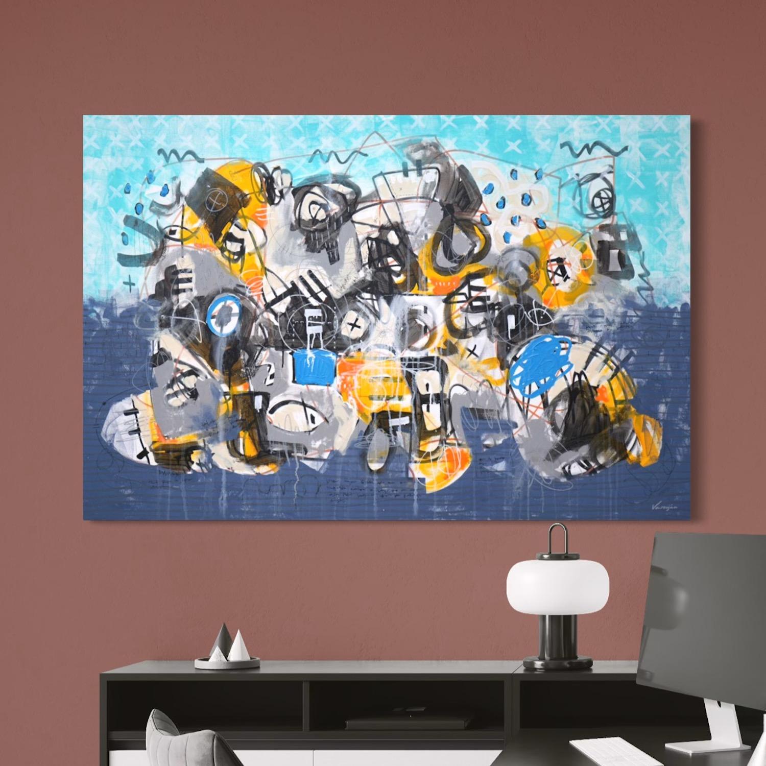 Possibilities No. 1 Abstrakt Zeitgenössische Kunst Originalgemälde, hängefertig (Grau), Abstract Painting, von Varoujan Hovakimyan