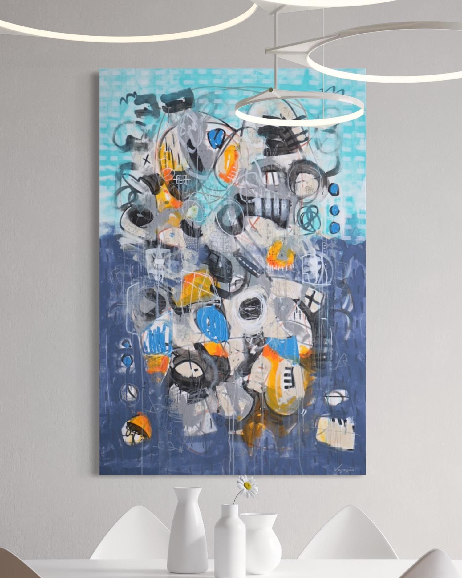 Possibilities No. 3 Abstract Contemporary art Original Painting, Ready to Hang - Gray Abstract Painting by Varoujan Hovakimyan