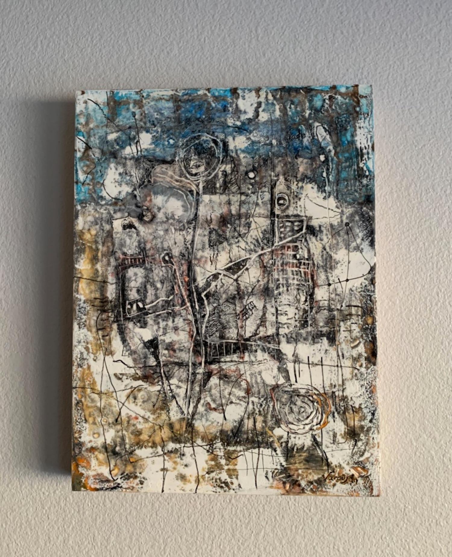 Winter, Abstrakt Contemporary art Originalgemälde, hängefertig – Painting von Varoujan Hovakimyan