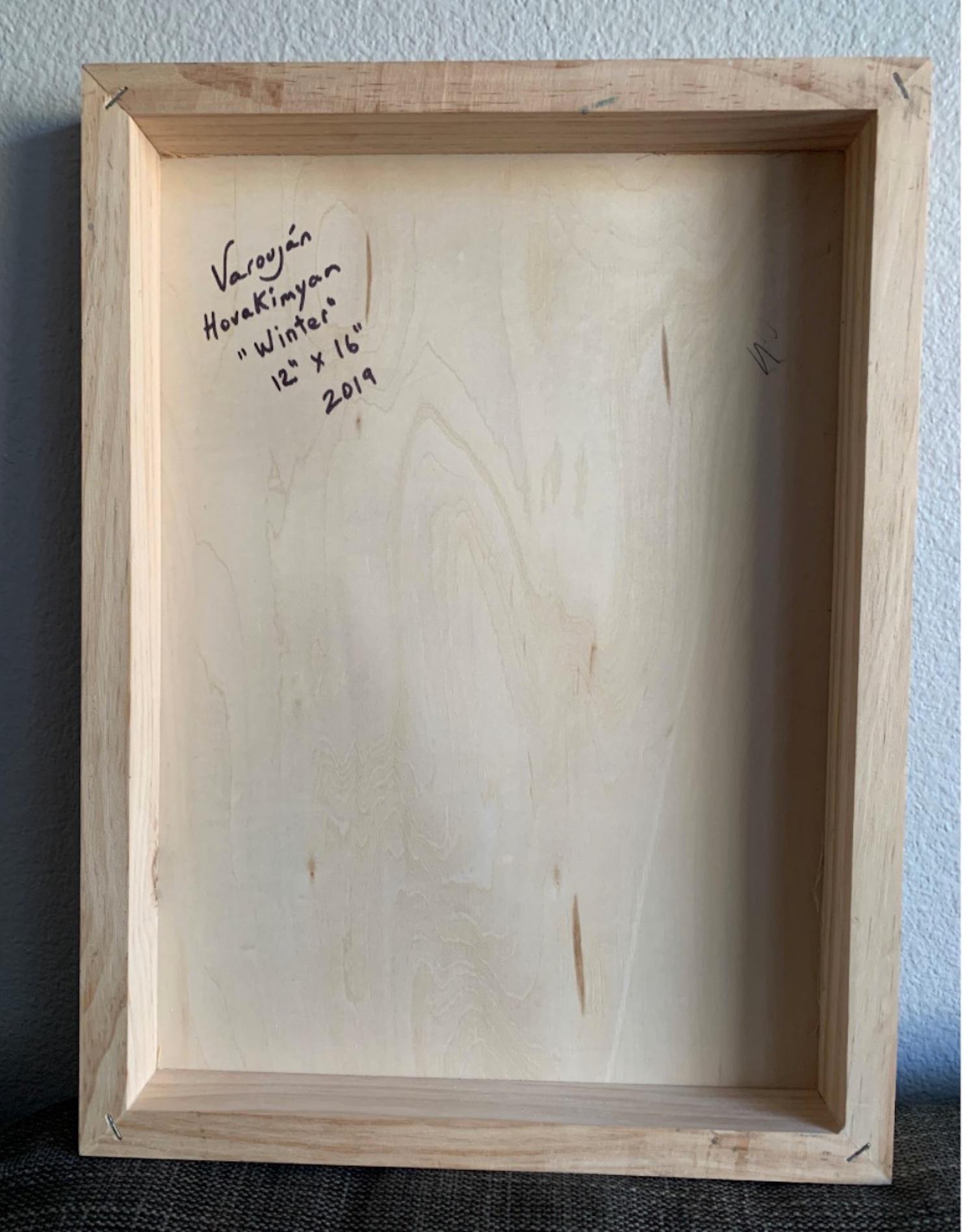 Winter, Abstrakt Contemporary art Originalgemälde, hängefertig (Grau), Abstract Painting, von Varoujan Hovakimyan