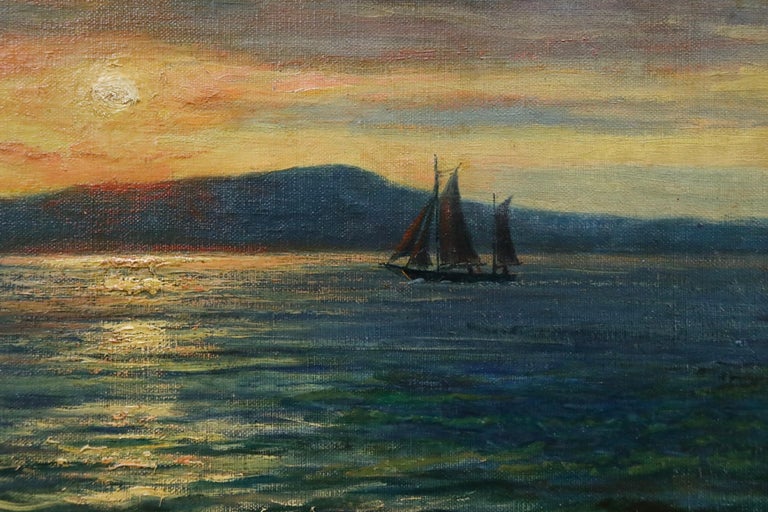 Coucher De Soleil Sur La Mer 19th Century Oil Sunset Over Seascape Mahokian