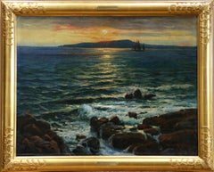 Coucher de Soleil sur la Mer - 19th Century Oil, Sunset over Seascape - Mahokian