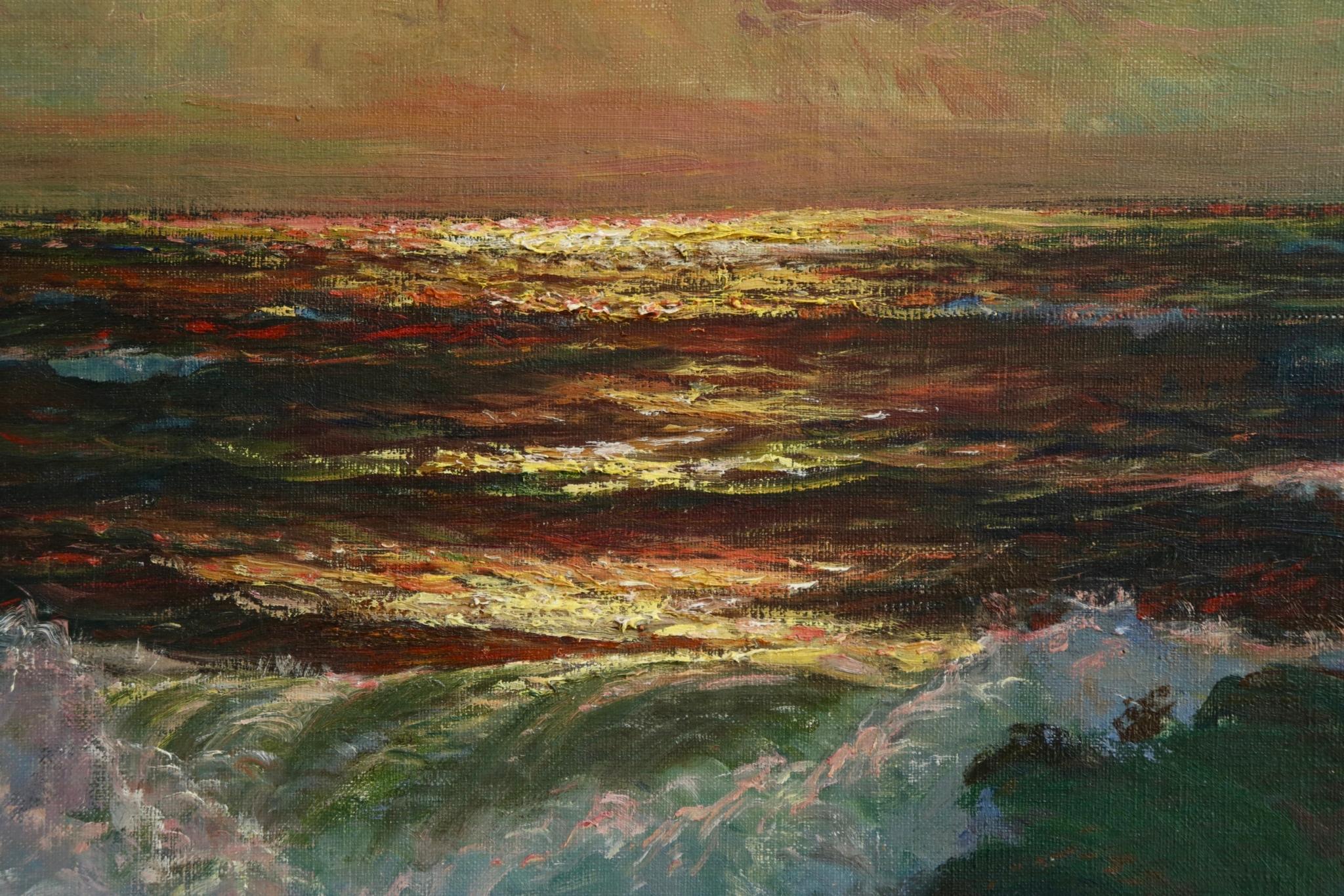 Sunset - 20th Century Impressionist Oil, Seascape by Vartan Makhokhian 6